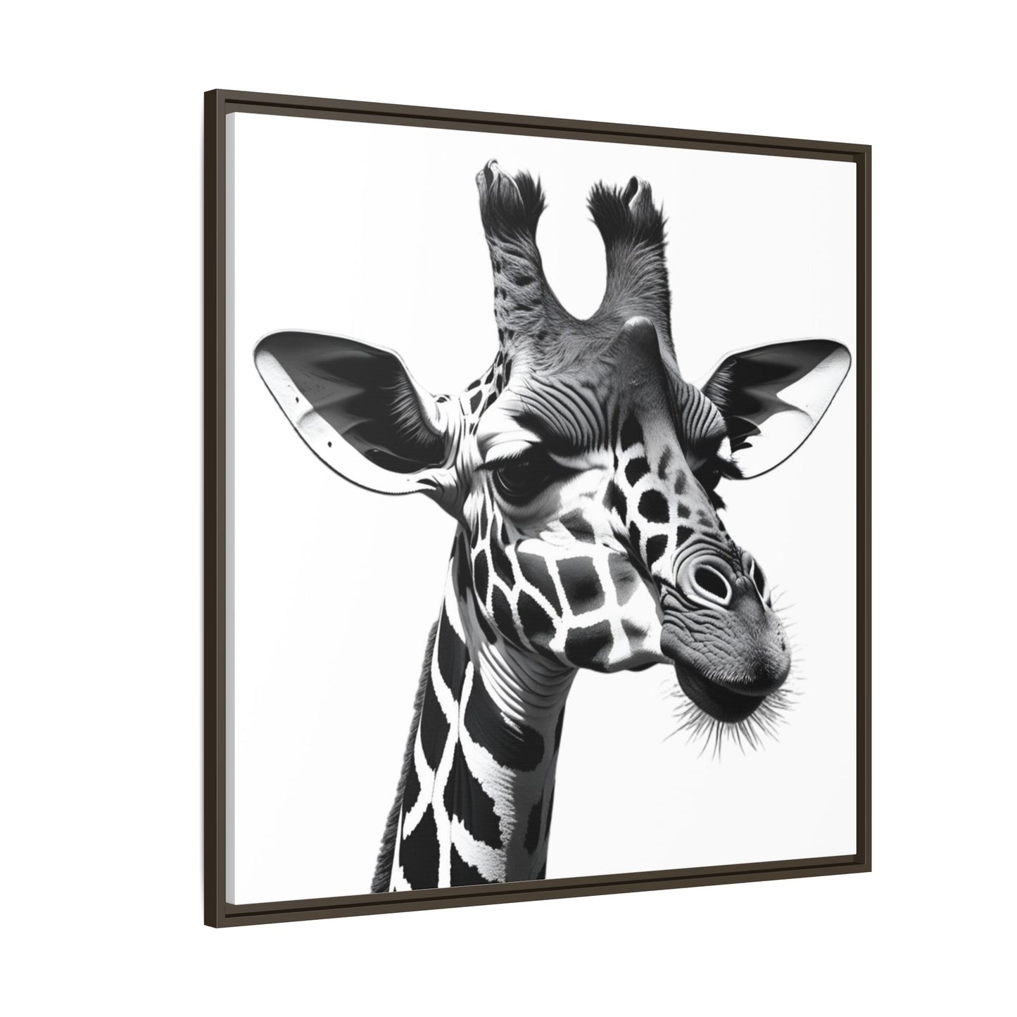 Black and White Giraffe Wall Art – Framed Safari Animal Canvas Print