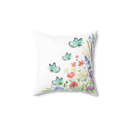 Butterfly Garden Square Pillow | Beautiful Floral Boho Throw Cushion