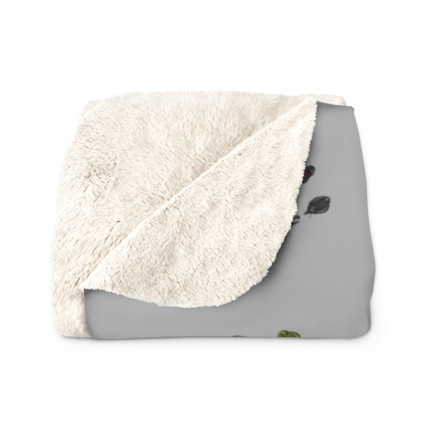 Gray pouch with a white sherpa lining on a white background