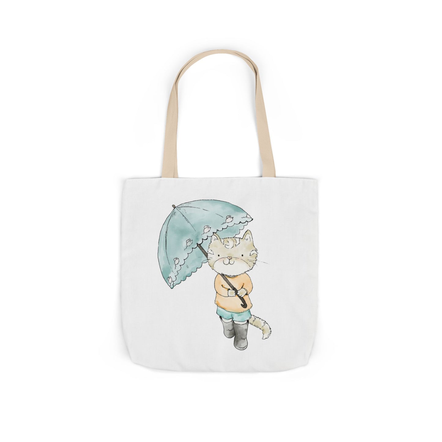 Cat Lover Tote Bag Cute Kitty with Umbrella Rain Boots Cat Lover Eco Tote Bag