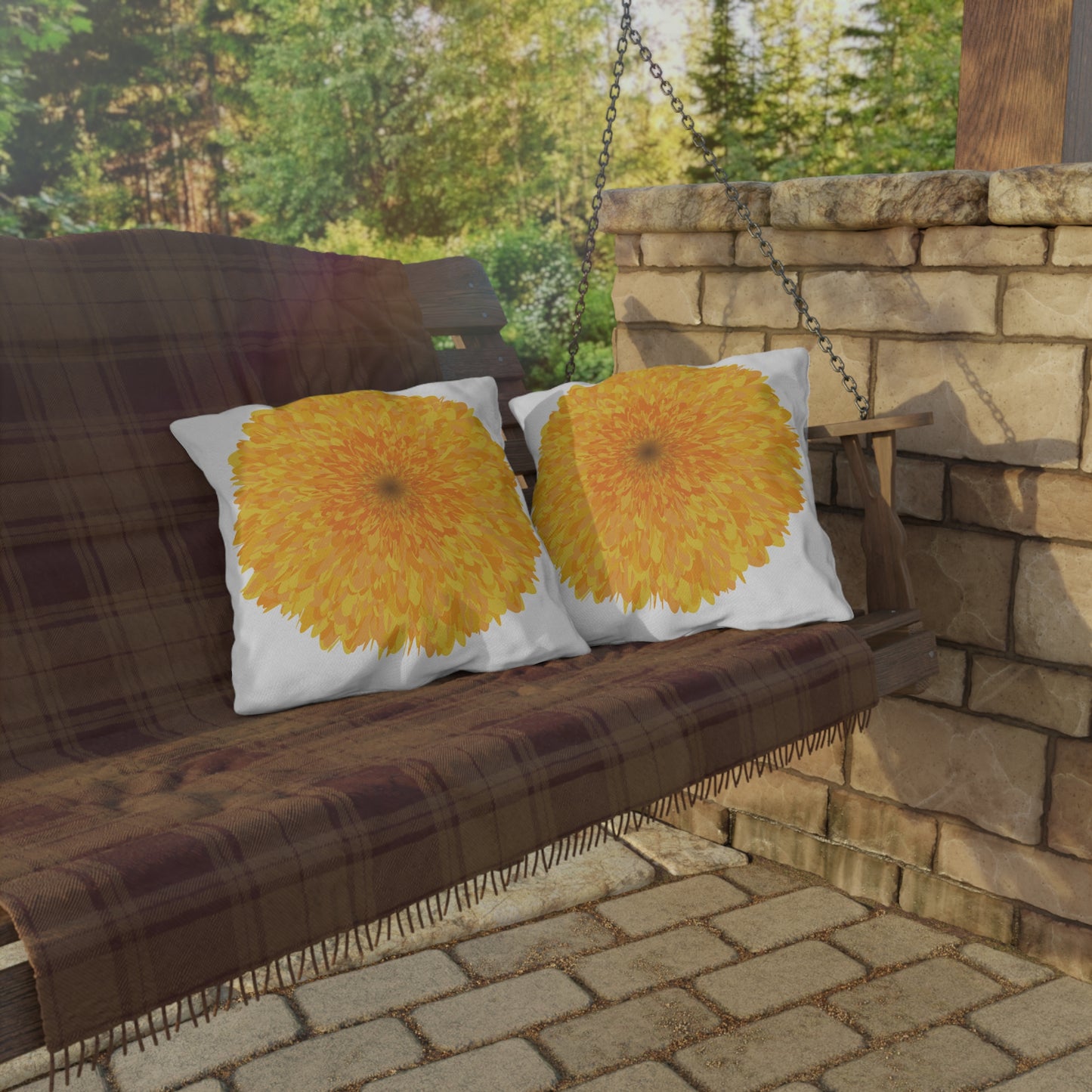 Orange Marigold Outdoor Throw Pillow | Vibrant Floral Patio Cushion