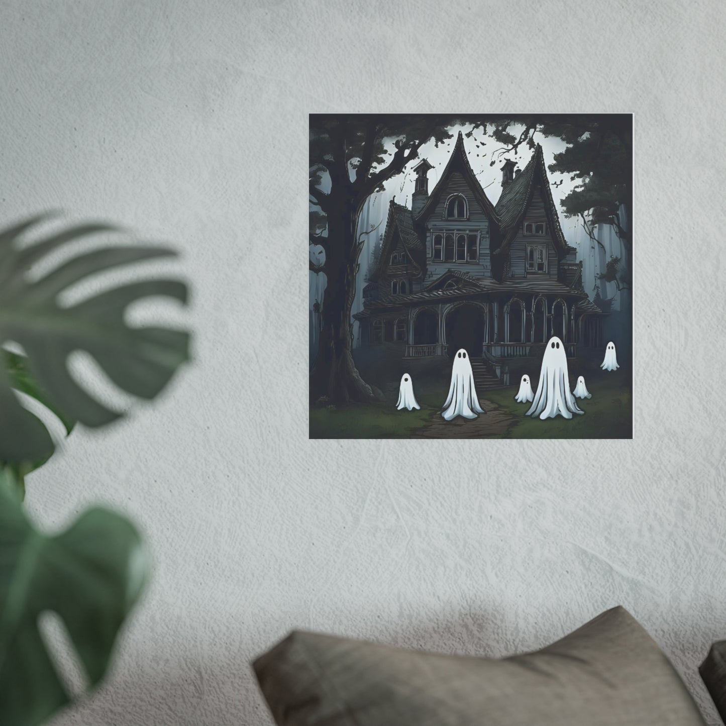 Haunted Victorian House Ghost Wall Art Print | Spooky Cute Halloween Ghost Illustration | Gothic Haunted House Decor | Halloween Wall Art