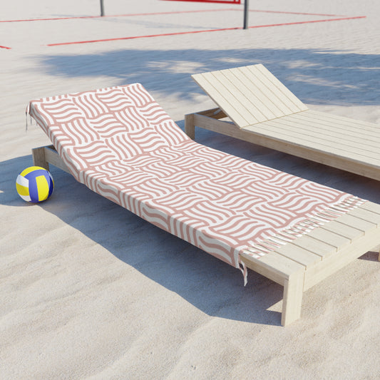 Boho Wave Beach Towel | Pink Fringe Pool Towel | Summer Coastal Decor