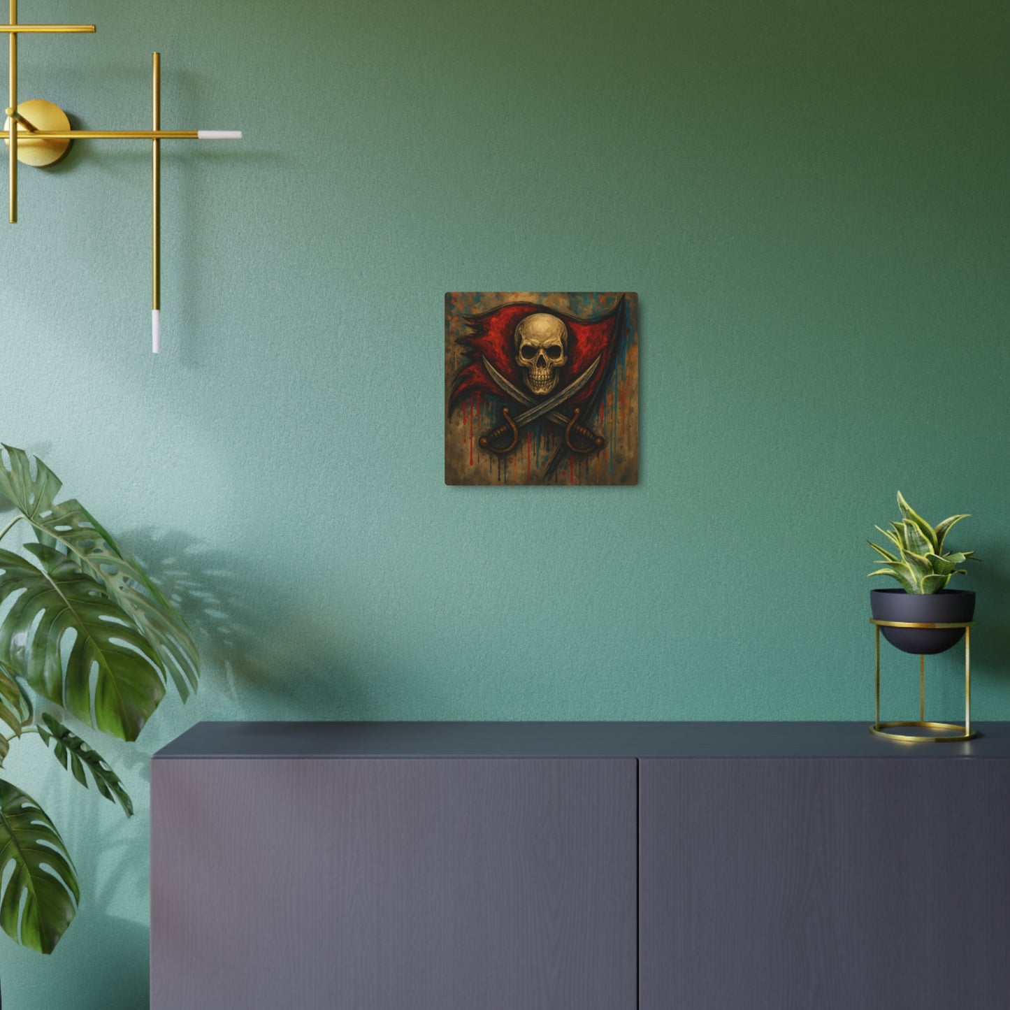 Skull and Crossed Swords Metal Art Sign | Pirate Skull Wall Decor