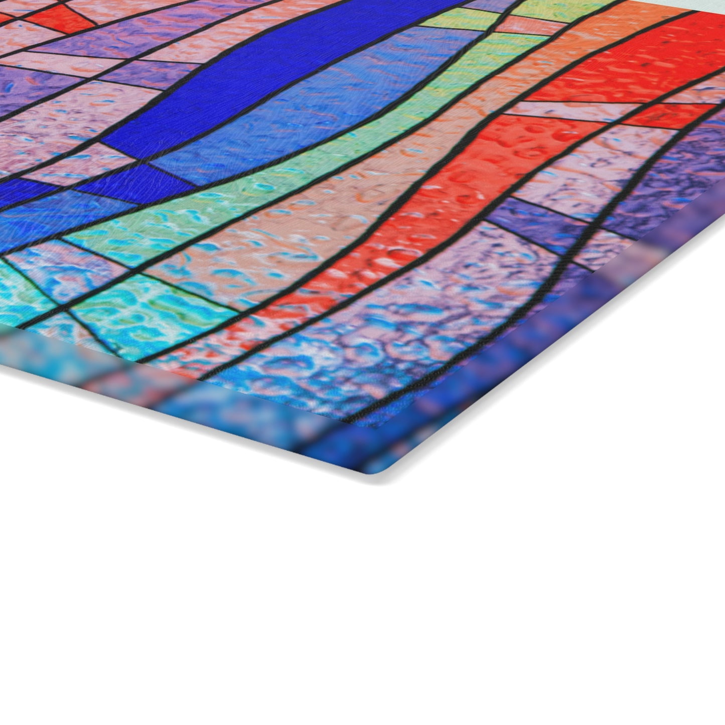 Stained Glass Waves Glass Cutting Board | Colorful Abstract Kitchen Decor