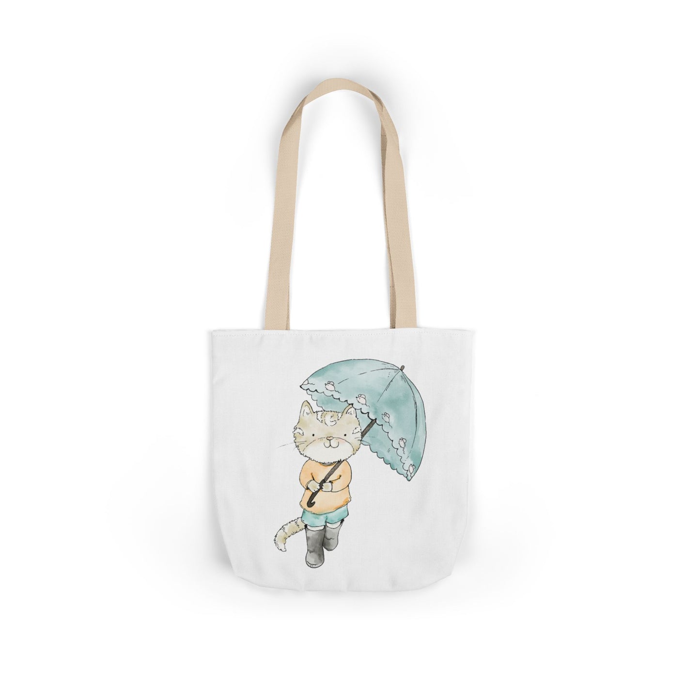 Cat Lover Tote Bag Cute Kitty with Umbrella Rain Boots Cat Lover Eco Tote Bag