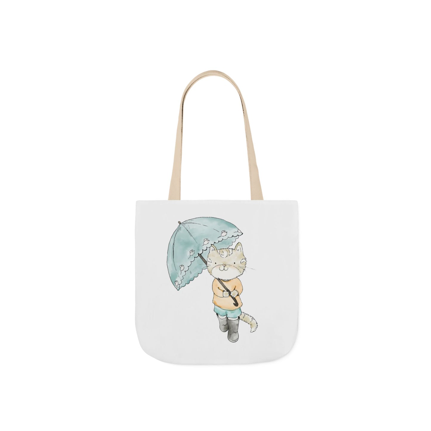 Cat Lover Tote Bag Cute Kitty with Umbrella Rain Boots Cat Lover Eco Tote Bag