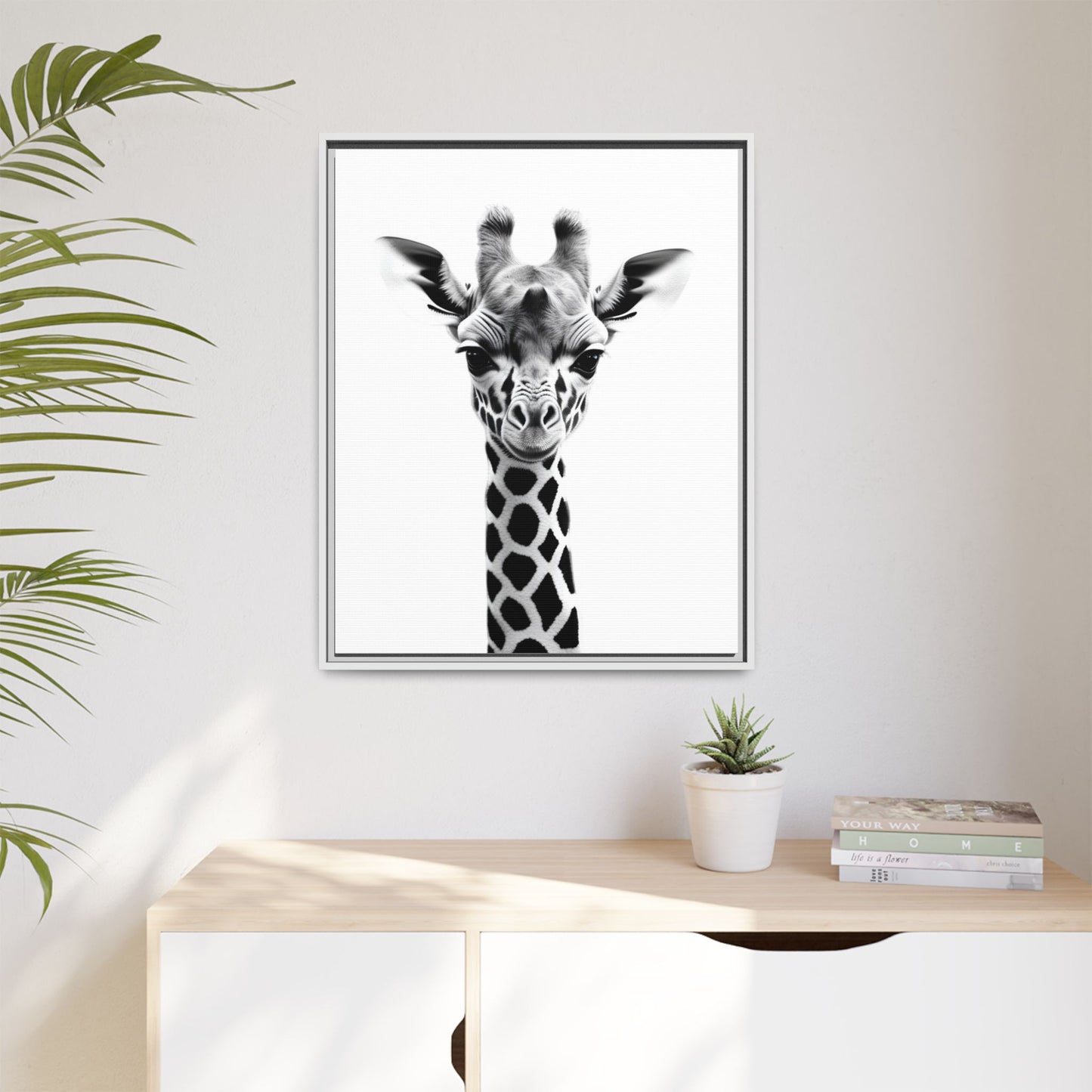 Baby Giraffe Wall Art Black & White Wildlife Photography Print, Cute Giraffe Lover Gift