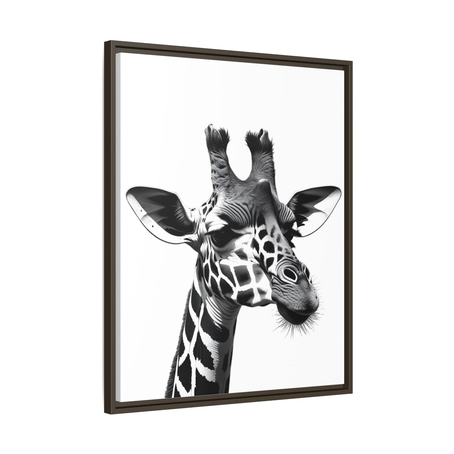Black and White Giraffe Wall Art – Framed Safari Animal Canvas Print
