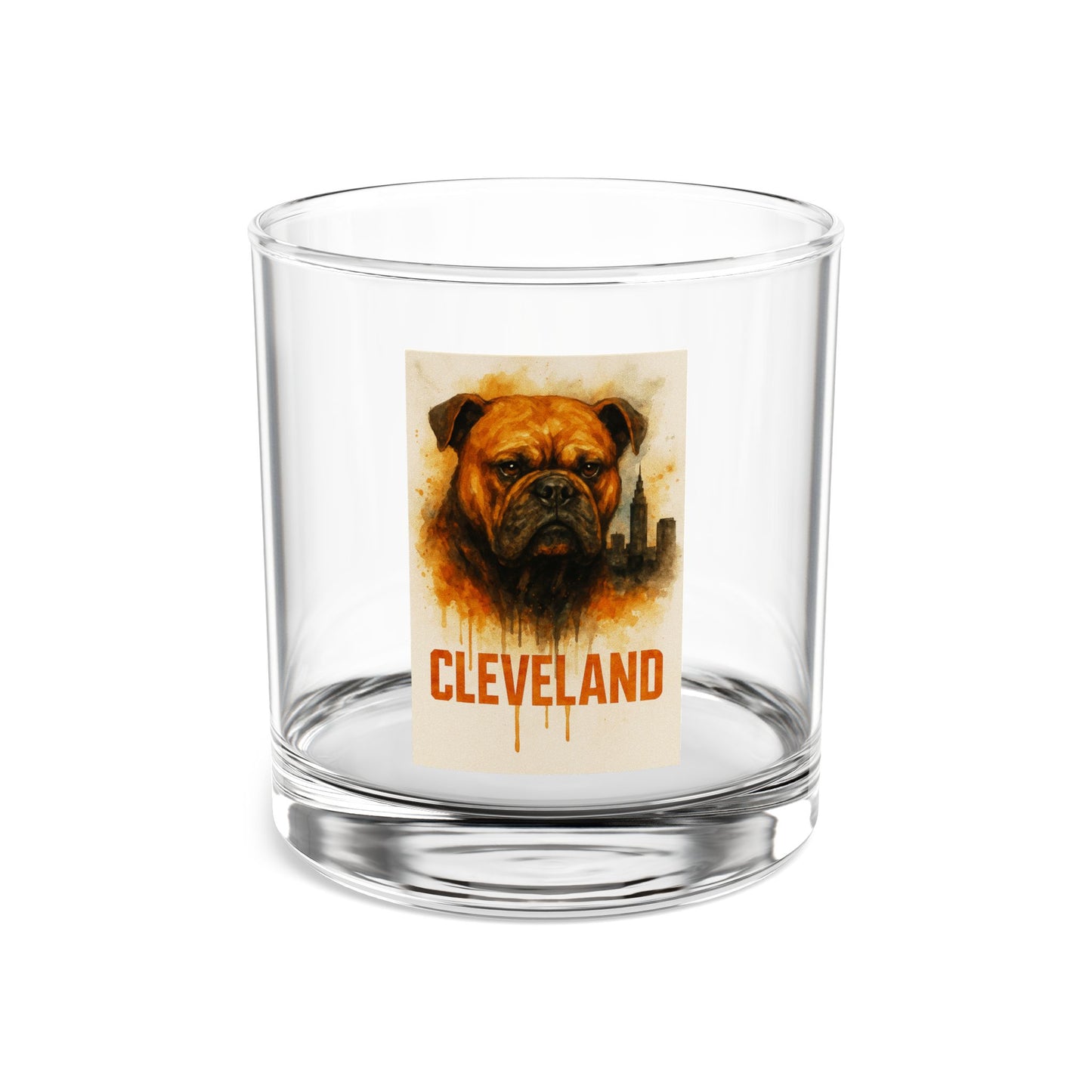 Cleveland Dawg Rocks Glass, 10 oz Whiskey Glass, Bulldog Barware Gift, Cleveland Football Fan Gift, Etched-Style Grunge Dog Design