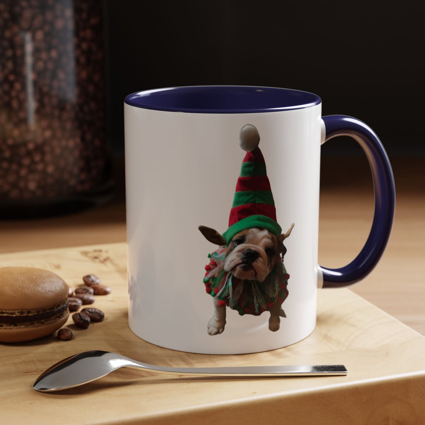 Funny Christmas Bulldog Mug – Cute Dog Elf Holiday Coffee Cup – Bulldog Lover Gift – Christmas Dog Mug – Festive Puppy Mug