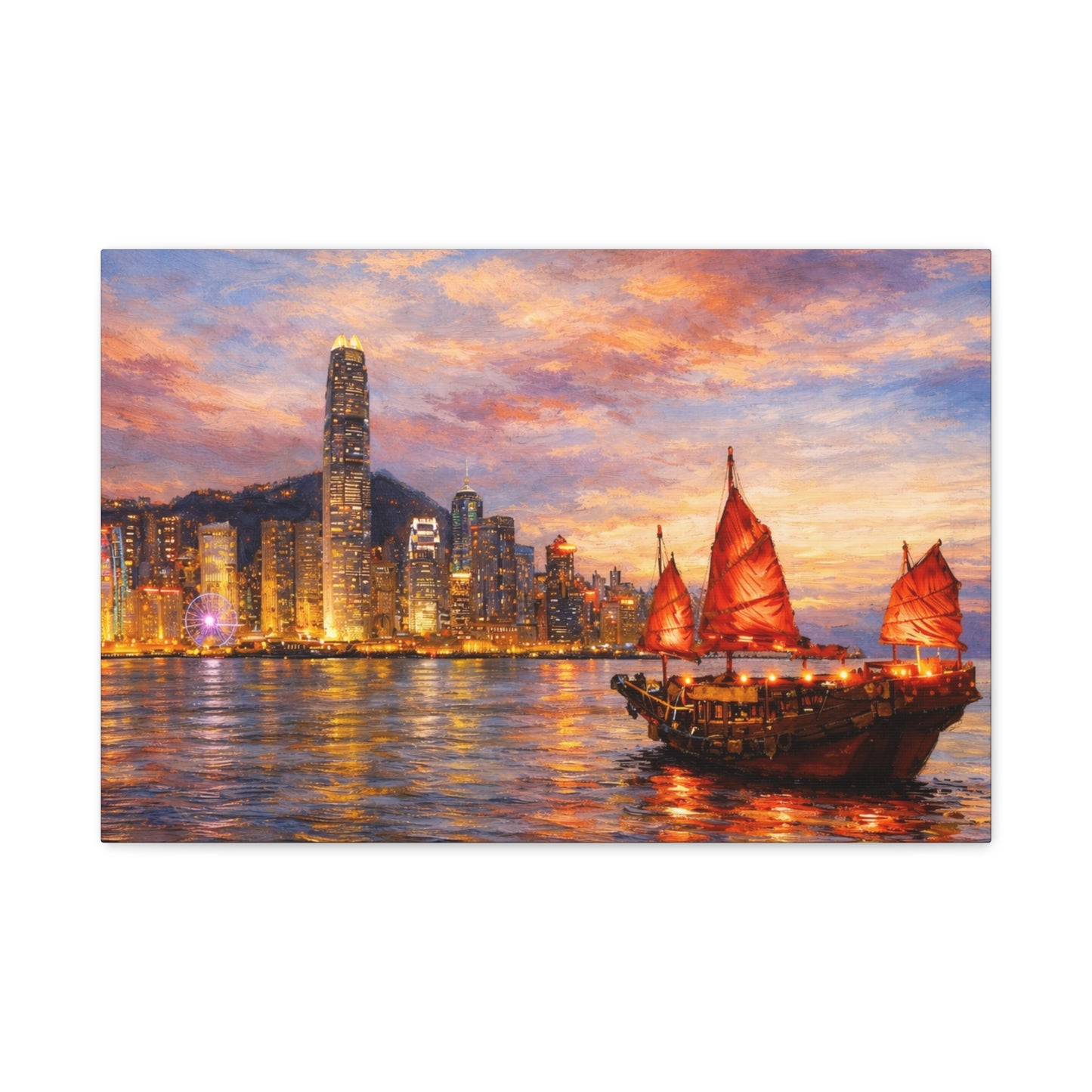 Hong Kong Junk Boat at Sunset Canvas