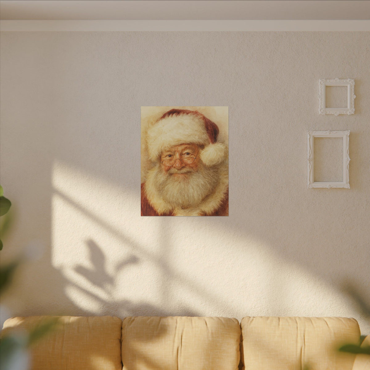 Vintage Santa Claus Portrait Canvas Wall Art – Unframed Christmas Décor Mantle Art