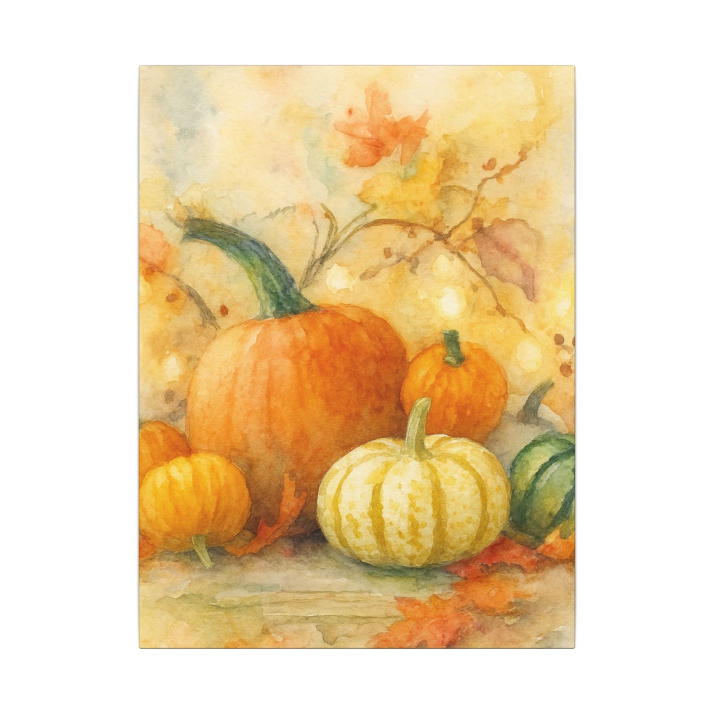 Illustration of pumpkins and gourds with flowers on a textured background