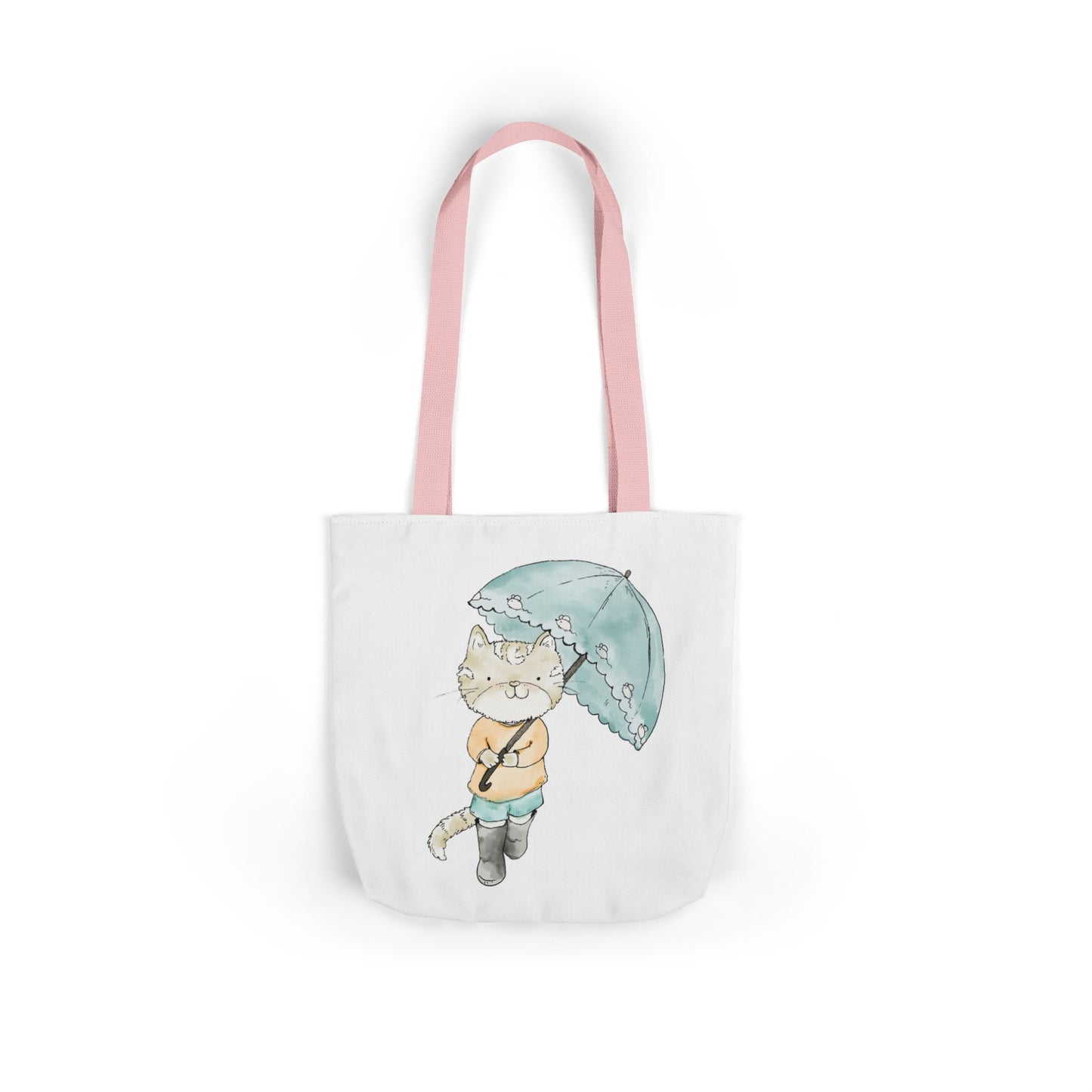 Cat Lover Tote Bag Cute Kitty with Umbrella Rain Boots Cat Lover Eco Tote Bag