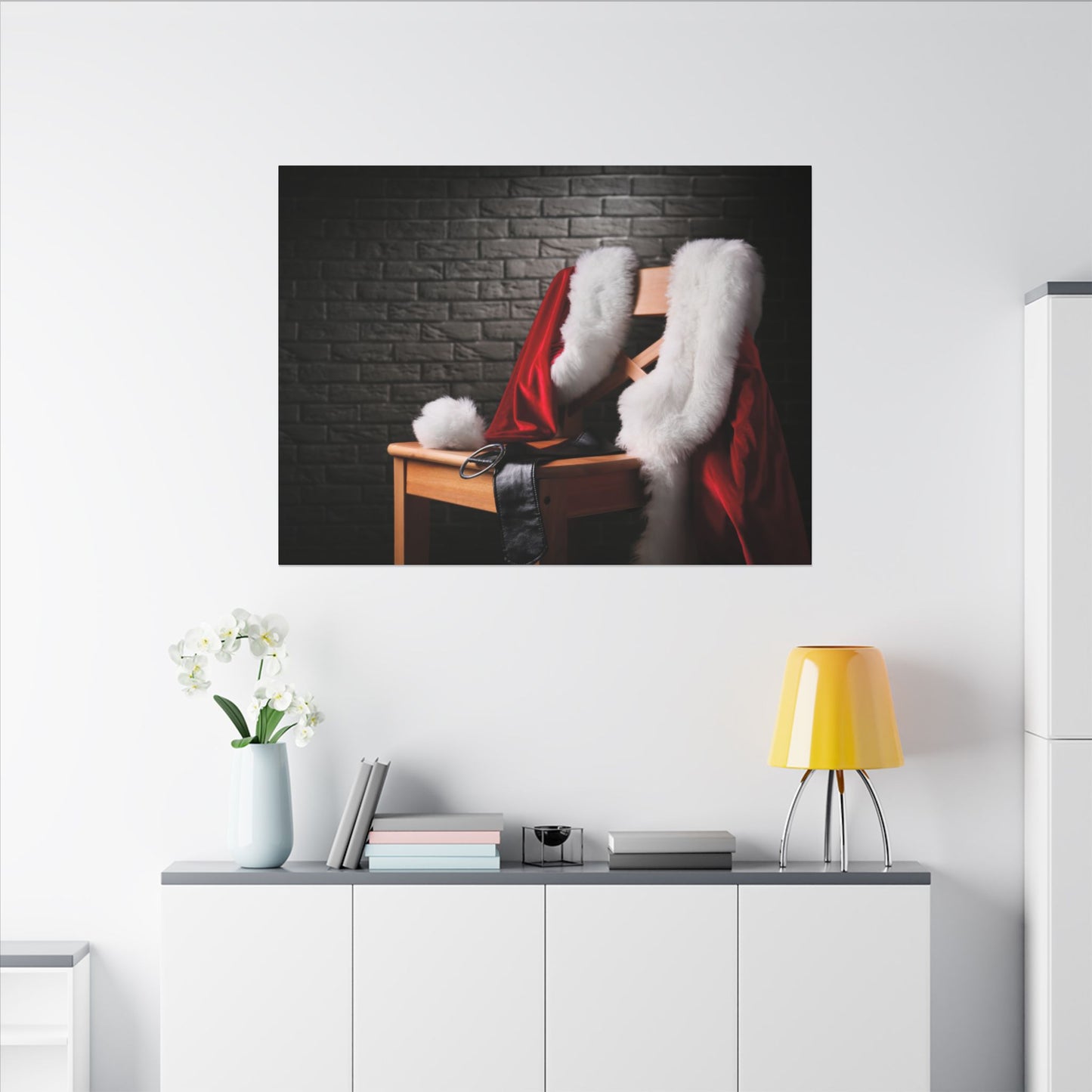 Canvas Wall Art, Santa Claus Belt Jacket Hat Festive Holiday Decor, Christmas Print
