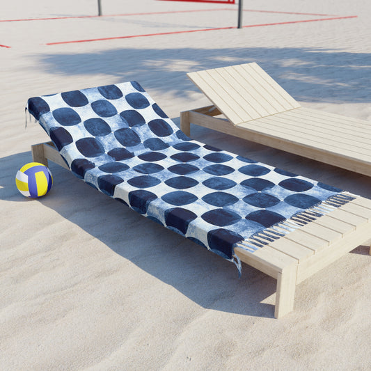 Indigo Watercolor Dot Boho Beach Cloth | Fringe Beach Towel