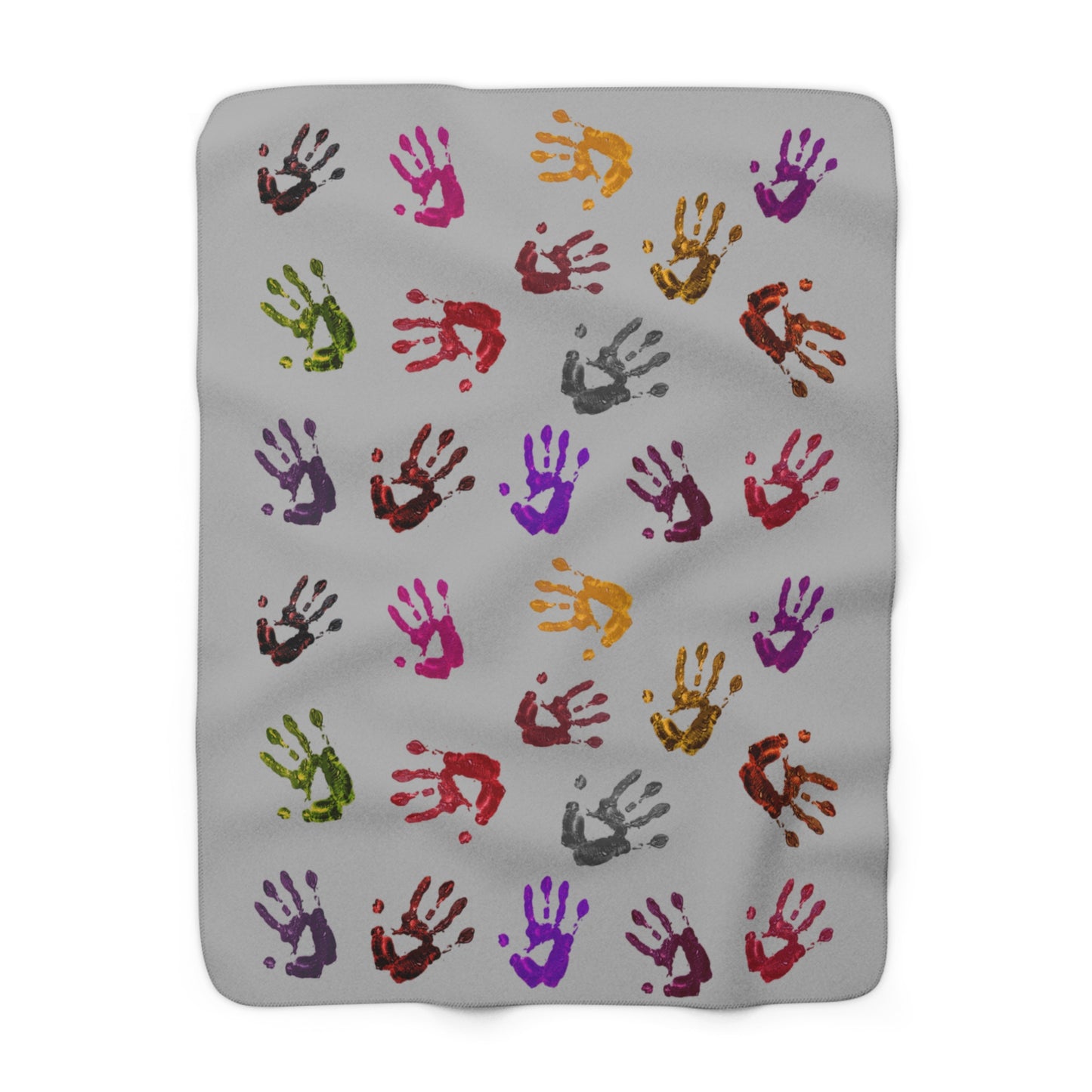 Colorful Handprint Sherpa Blanket — Cozy Kids & Family Throw Colorful Handprint Sherpa Blanket – Playful Kids Throw, Soft Cozy Gift