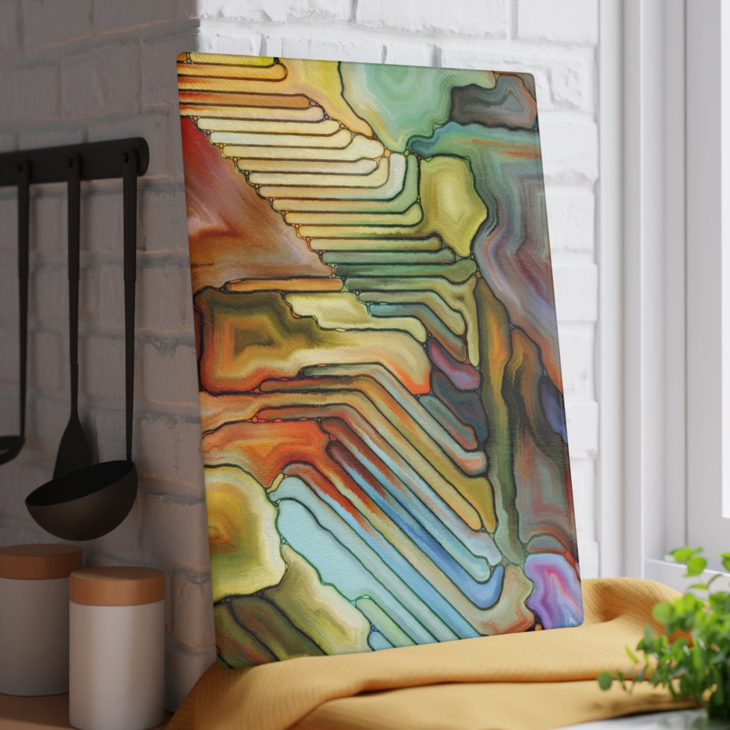 Abstract Geode Glass Cutting Board | Colorful Agate Kitchen Decor