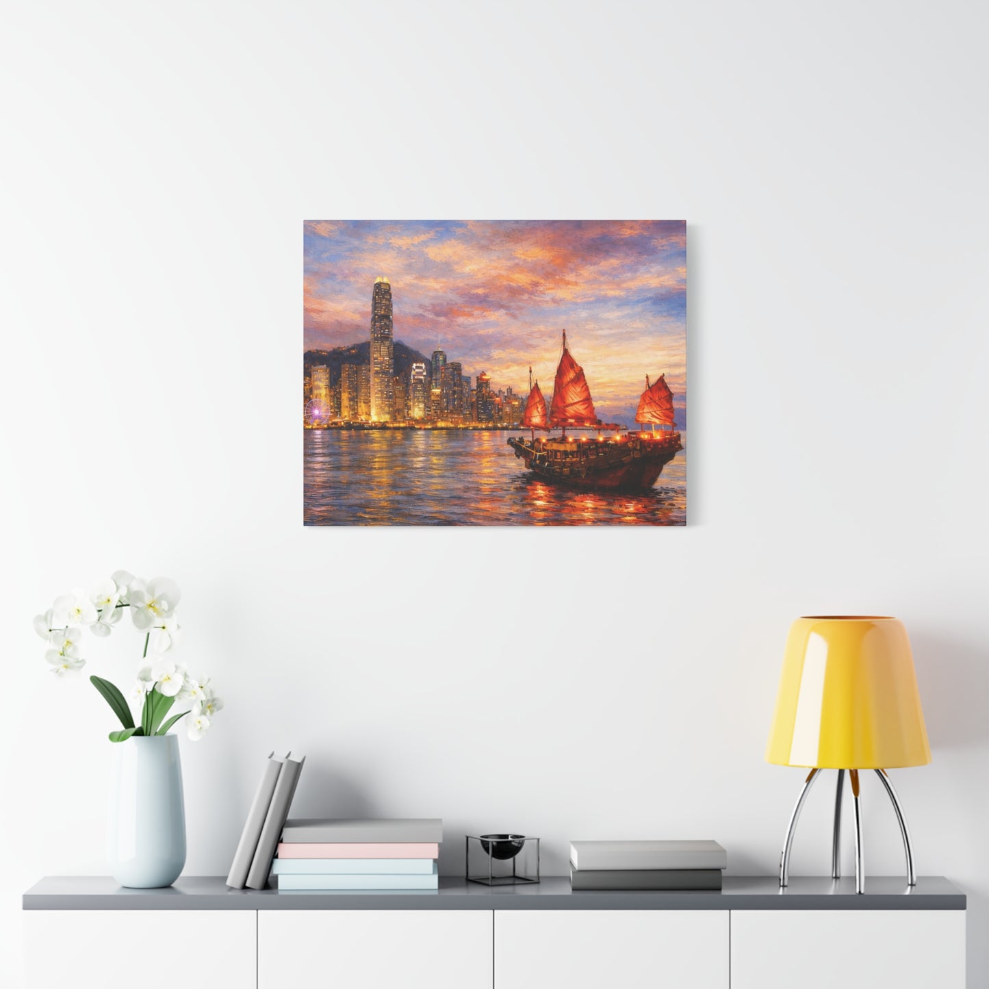 Hong Kong Junk Boat at Sunset Canvas