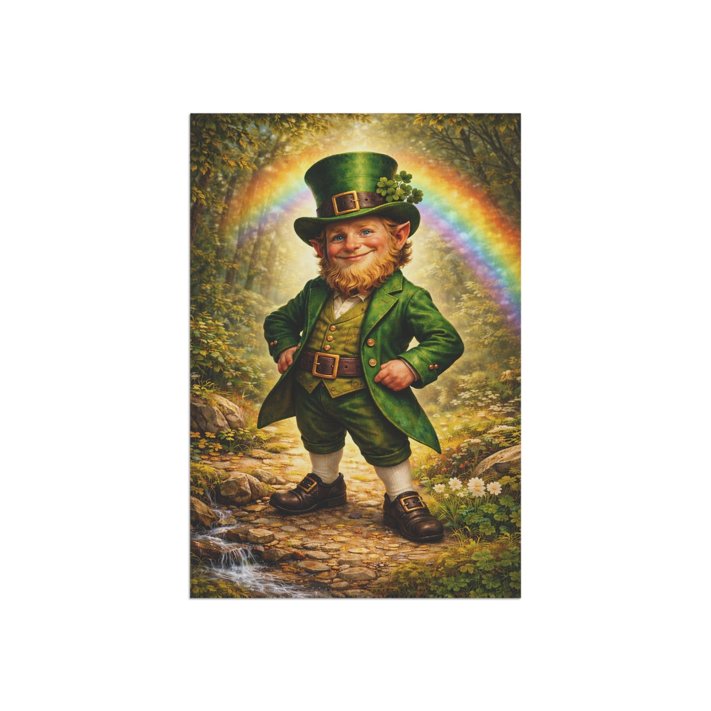St. Patrick’s Day Leprechaun Garden Flag with Rainbow | Irish Lucky Leprechaun Yard Flag | Shamrock Spring Outdoor Decor