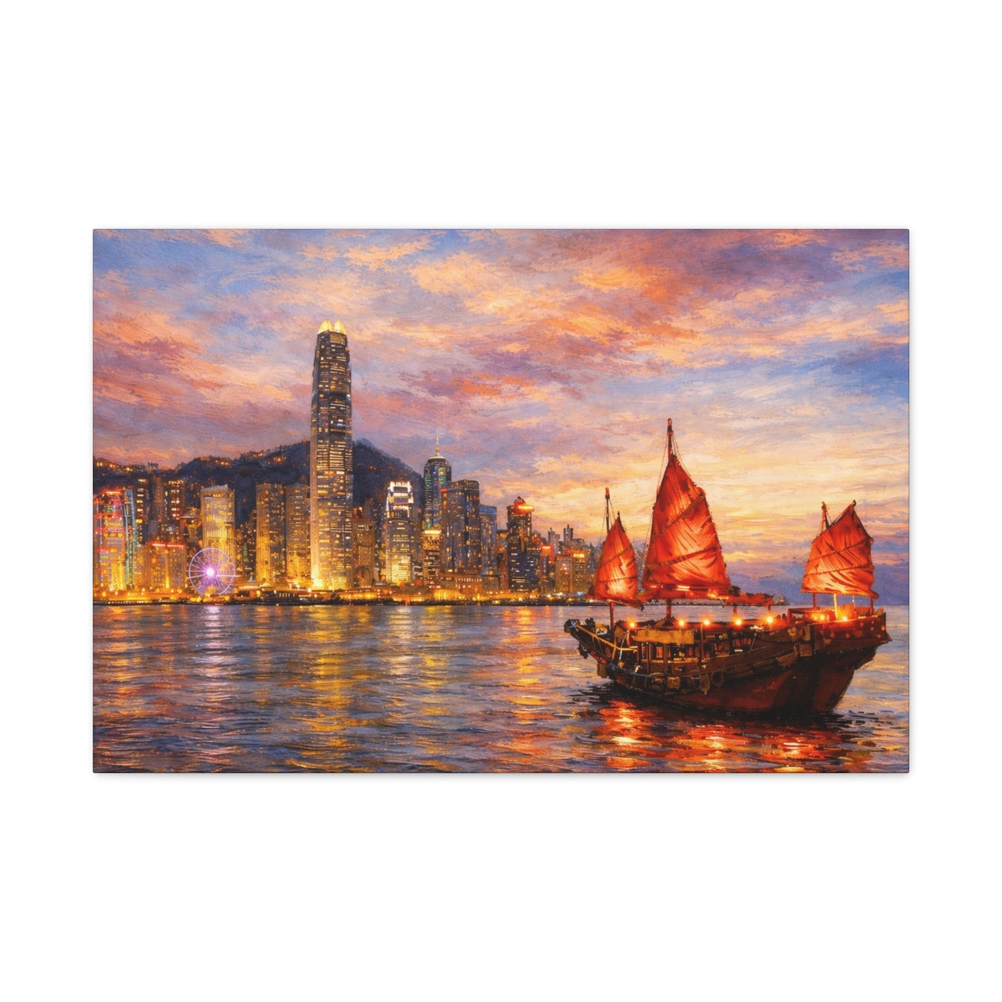 Hong Kong Junk Boat at Sunset Canvas