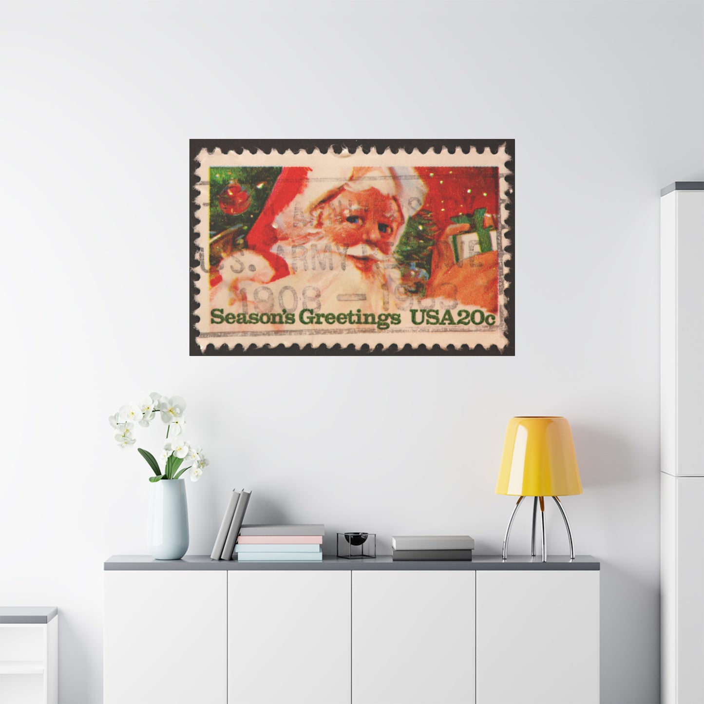 Vintage Santa Claus Stamp Wall Art US Army Postmark | Christmas Decor Mantle Art