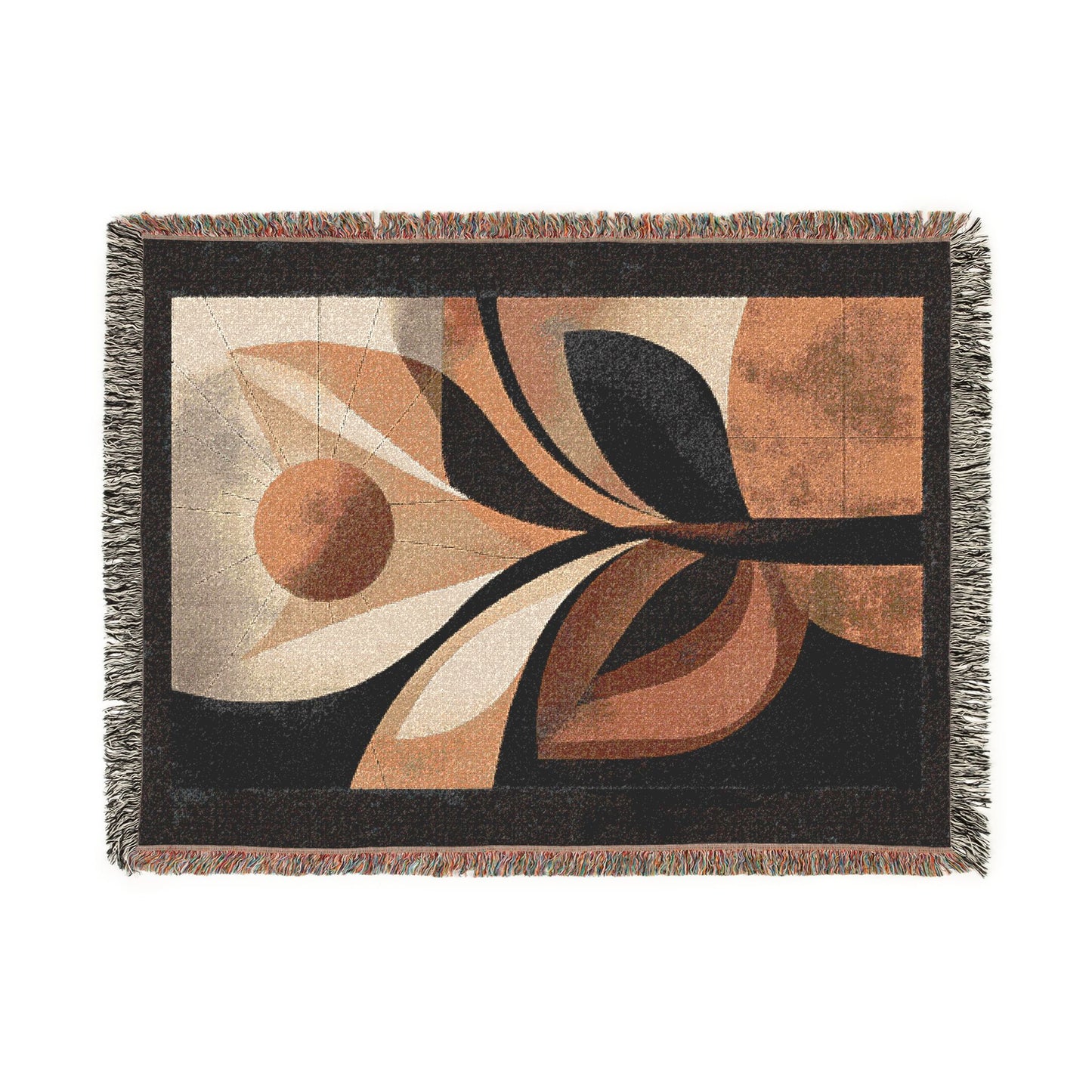 Modern Abstract Woven Throw Blanket | Mid Century Boho Tapestry | Neutral Geometric Home Decor