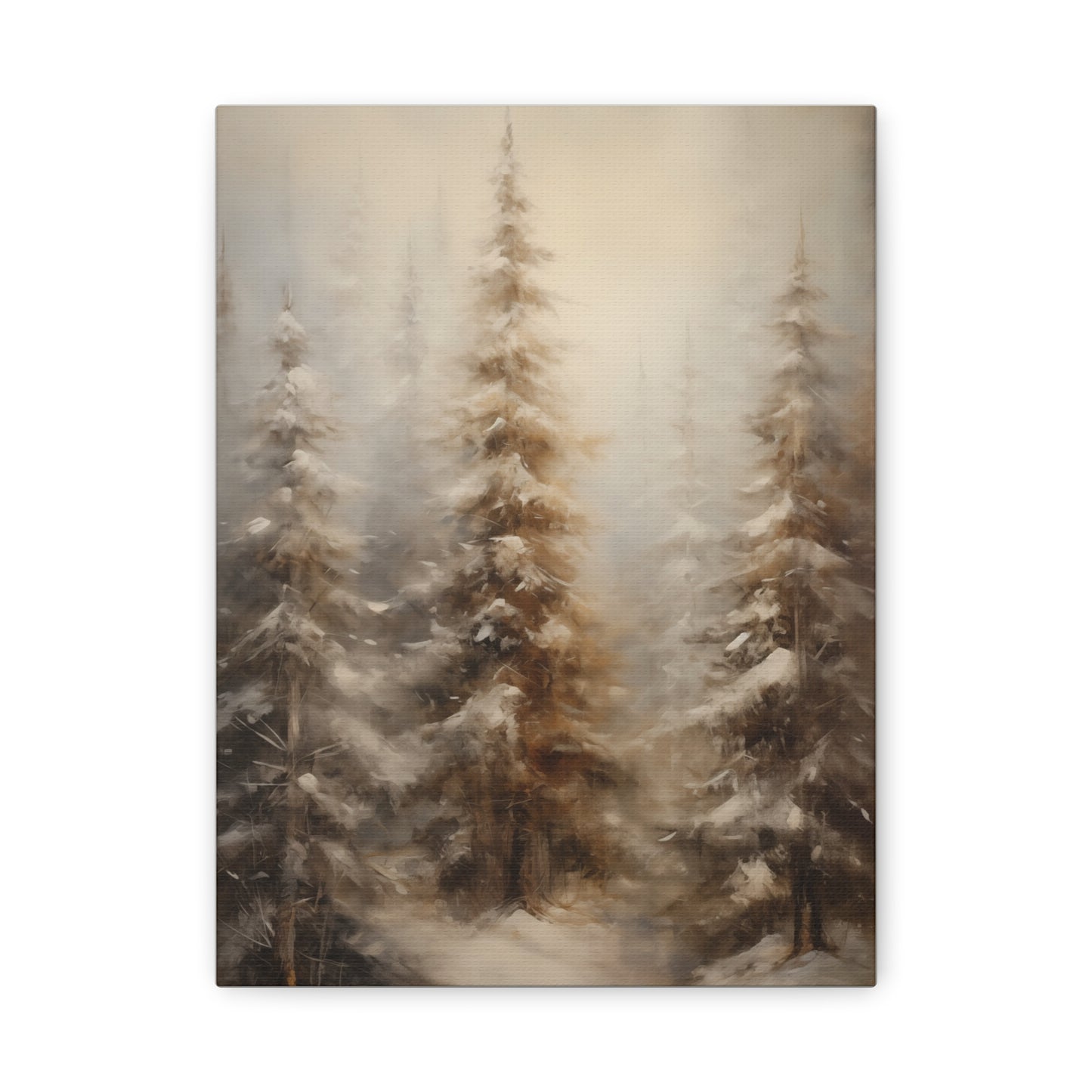 Snowy Pine Forest Winter Canvas Wall Art | Rustic Cabin Decor