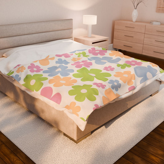 Flower Power Velveteen Plush Blanket | Y2K Colorful Floral Throw | Cozy Spring Home Décor Gift