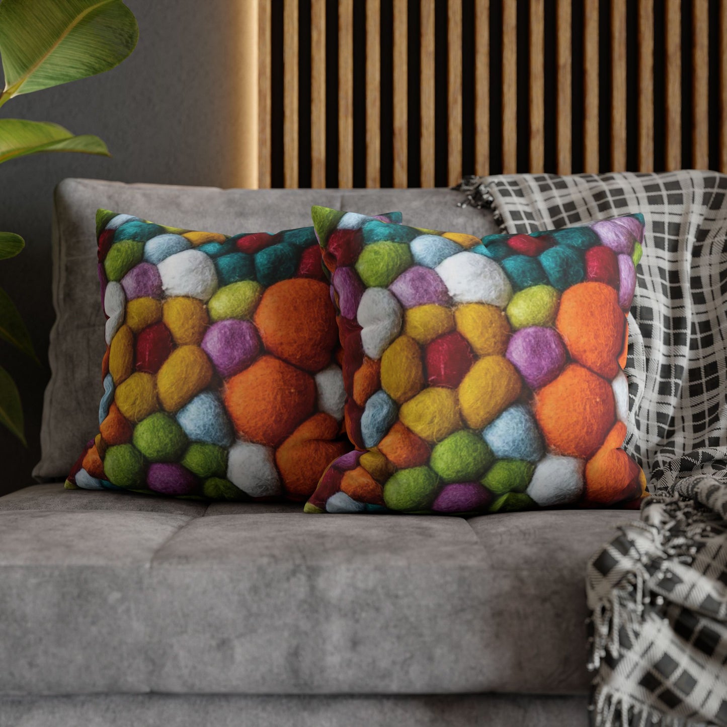 Decorative Pillowcase, Vibrant Colorful Cotton Balls Print, Square Couch Pillow Cover