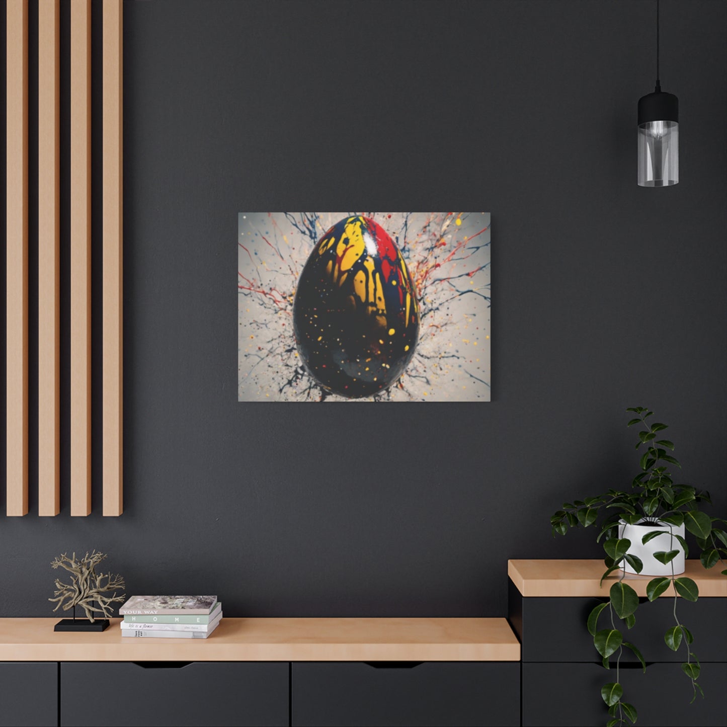 Vibrantly Painted Egg on Canvas | Abstract Paint Splatter Art I Easter Egg Art
