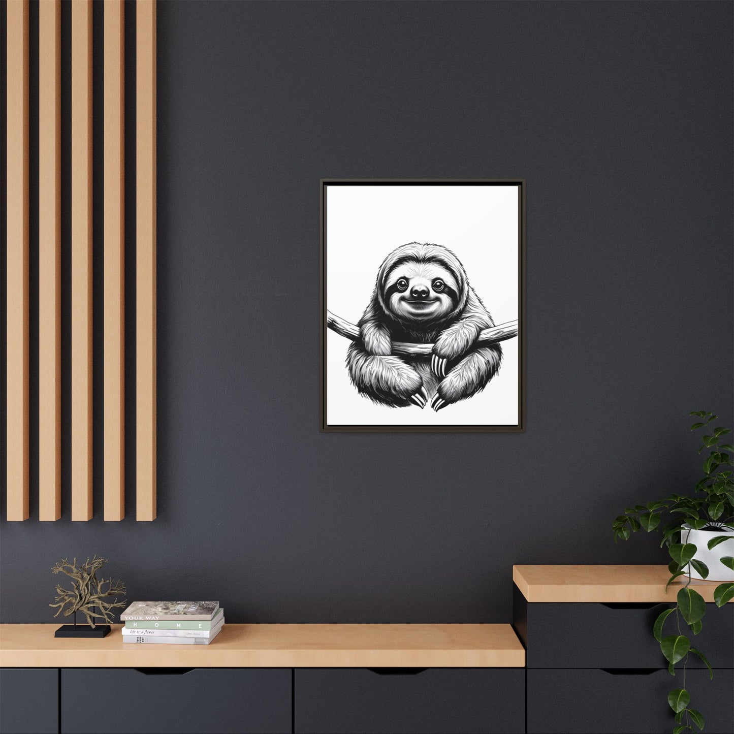 Adorable Sloth Hanging from Tree Branch Black & White Animal Wall Art, Cute Sloth Print, Jungle Theme Nursery Decor, Baby Shower Gift