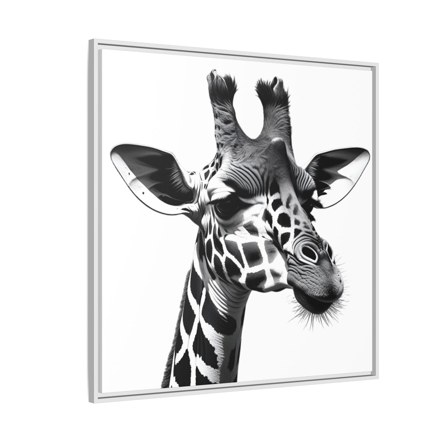 Black and White Giraffe Wall Art – Framed Safari Animal Canvas Print