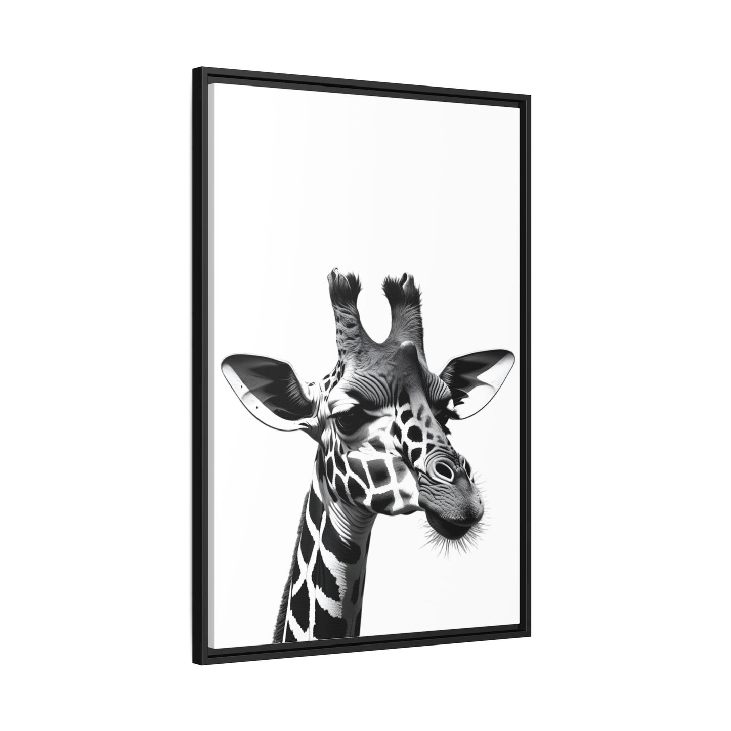 Black and White Giraffe Wall Art – Framed Safari Animal Canvas Print