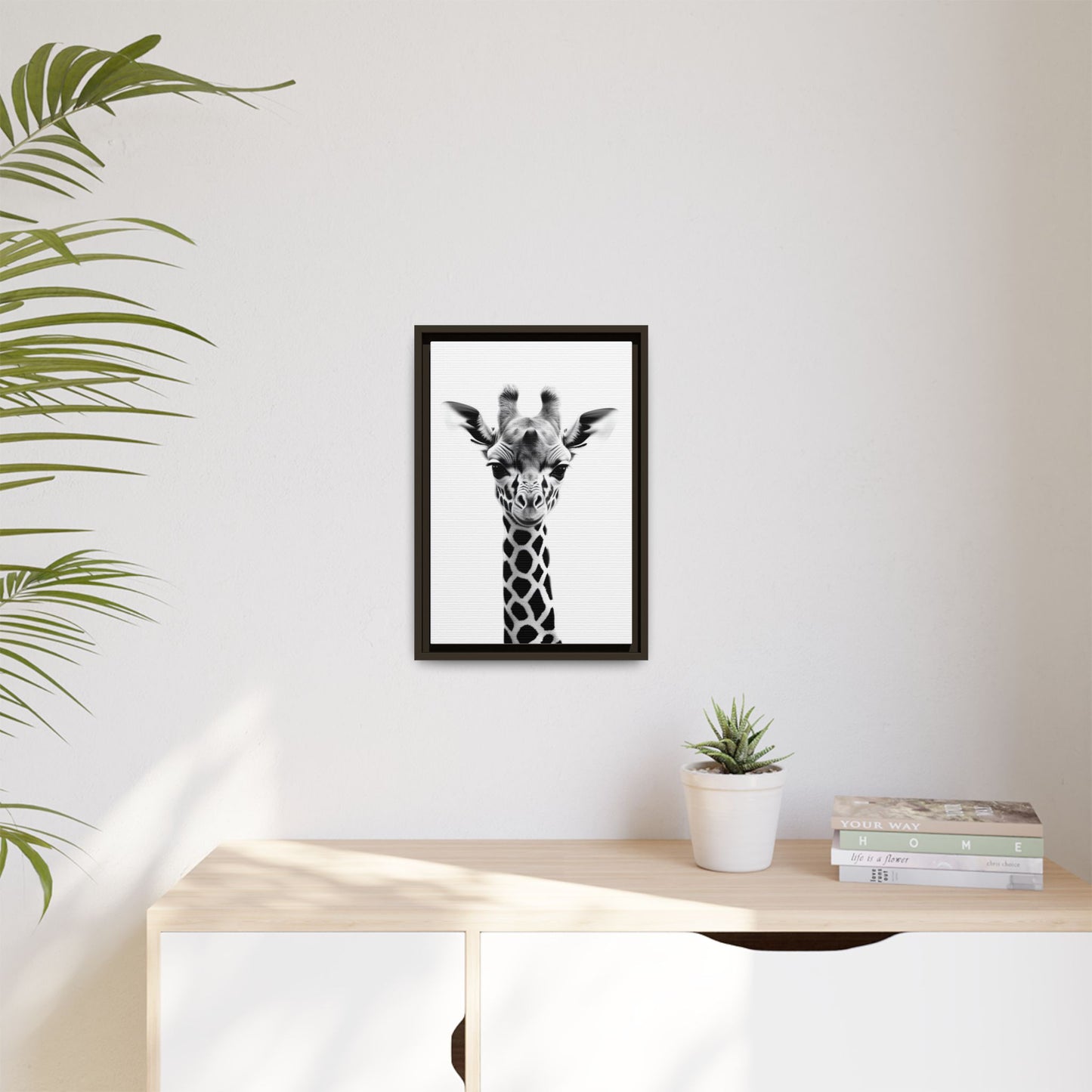 Baby Giraffe Wall Art Black & White Wildlife Photography Print, Cute Giraffe Lover Gift