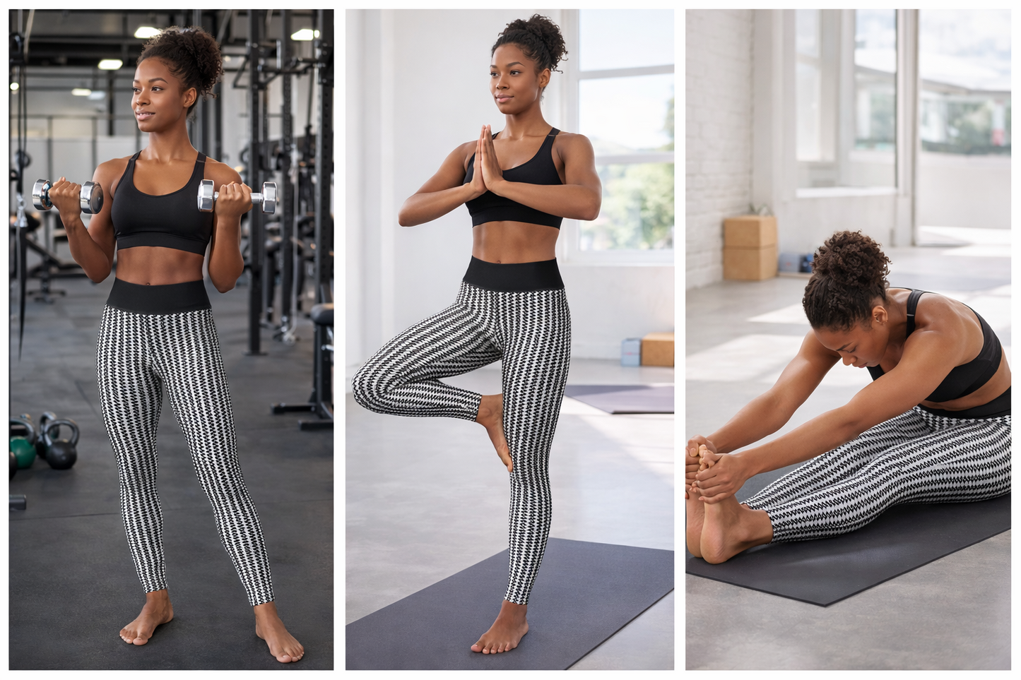 Striped High-Waist Yoga Leggings — Gray Vertical Stripe Activewear