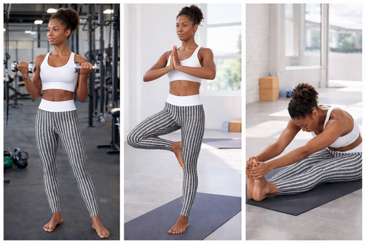 High-Waist Gray Pinstripe Yoga Leggings — Stretchy All-Over Print Activewear