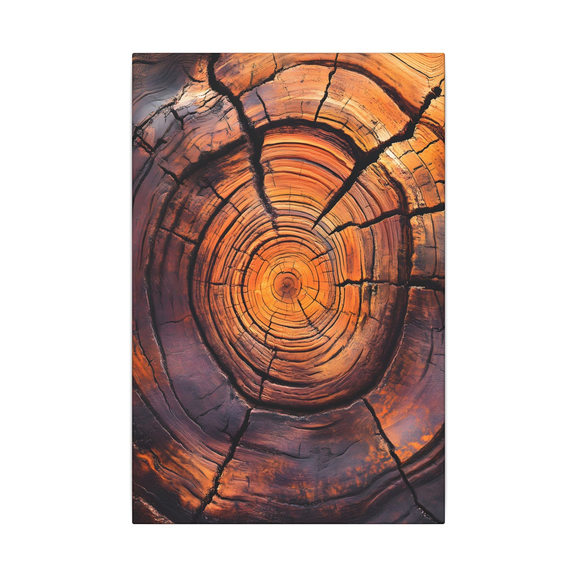 Close-up of a tree stump with concentric rings on a white background