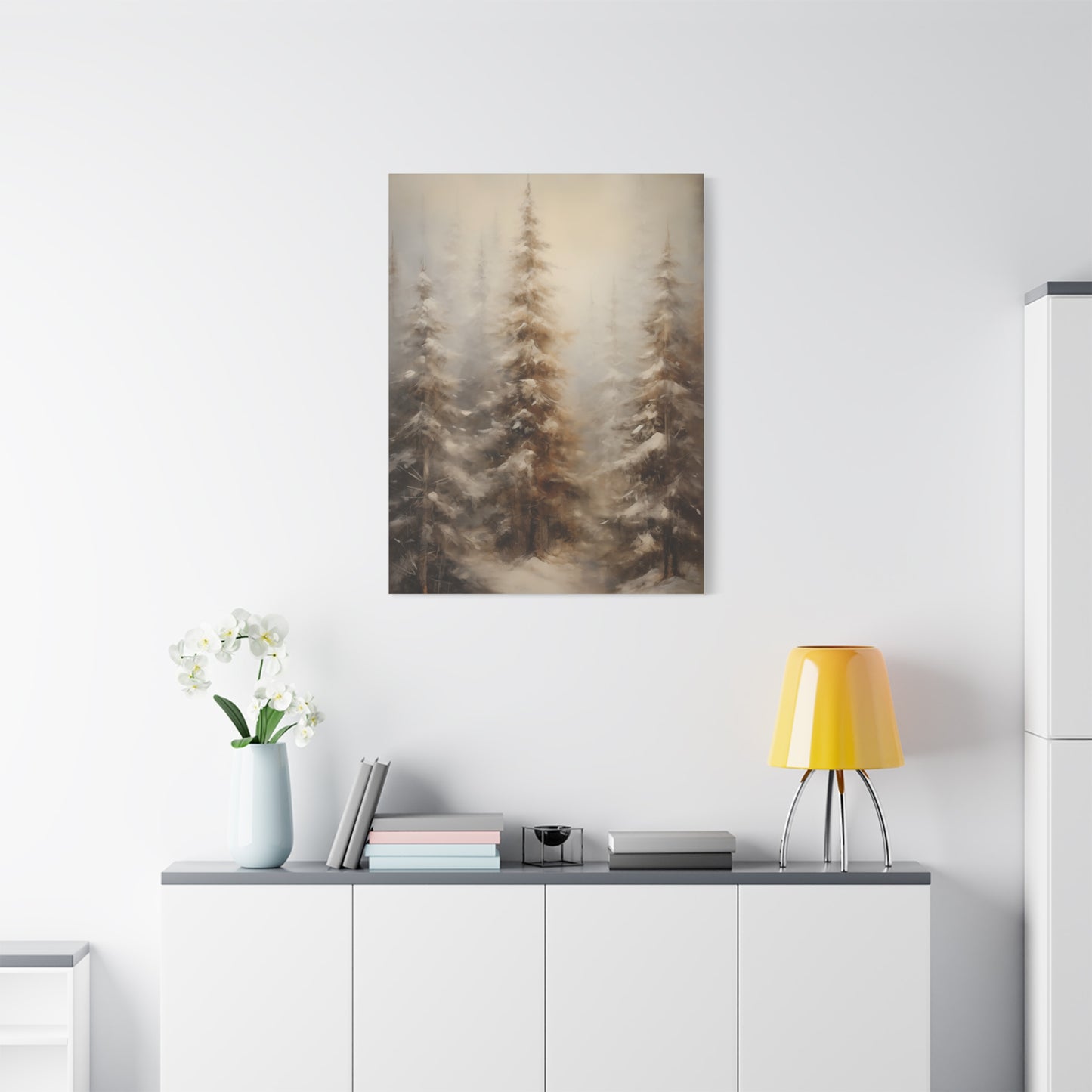 Snowy Pine Forest Winter Canvas Wall Art | Rustic Cabin Decor