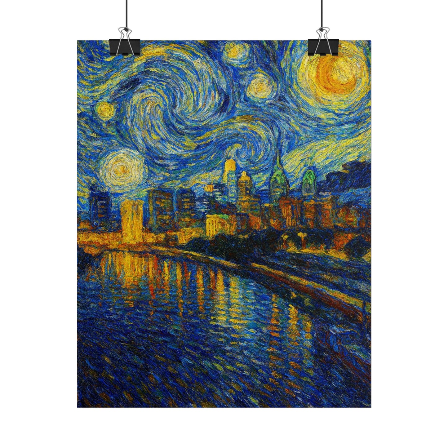 Philadelphia Starry Night City Skyline Rolled Poster | Van Gogh Style Print