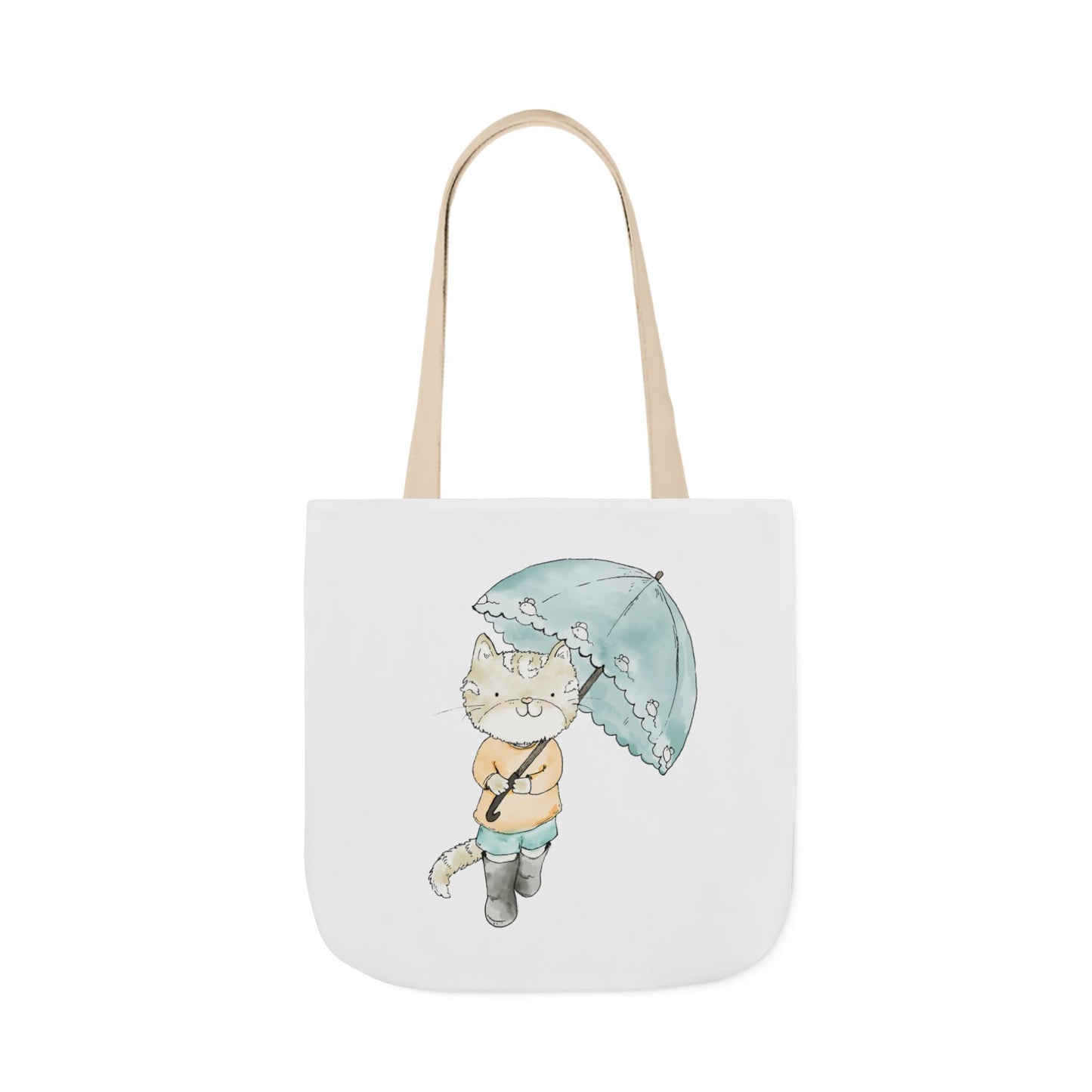 Cat Lover Tote Bag Cute Kitty with Umbrella Rain Boots Cat Lover Eco Tote Bag