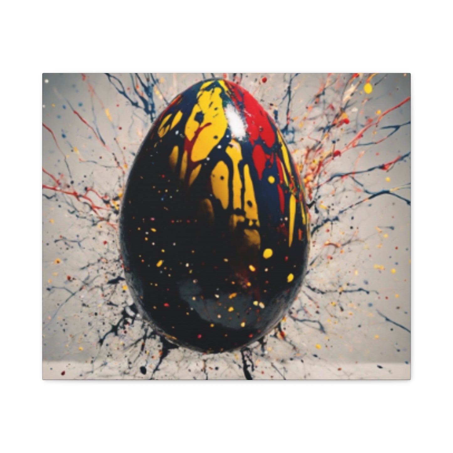 Vibrantly Painted Egg on Canvas | Abstract Paint Splatter Art I Easter Egg Art