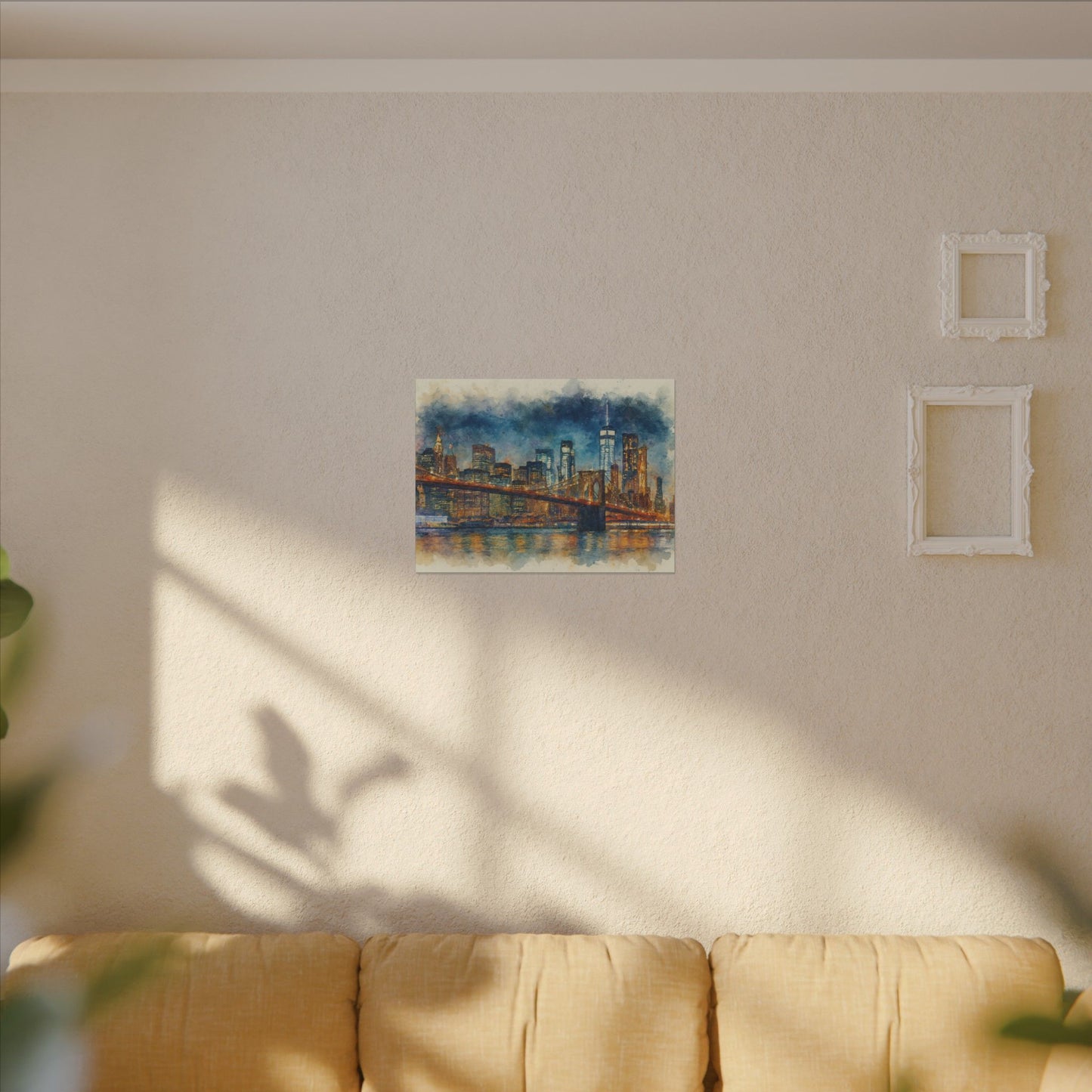 NYC Skyline Watercolor Art Print, Brooklyn Bridge Night Painting, New York City Wall Decor, Skyline Canvas Print, Urban Landscape