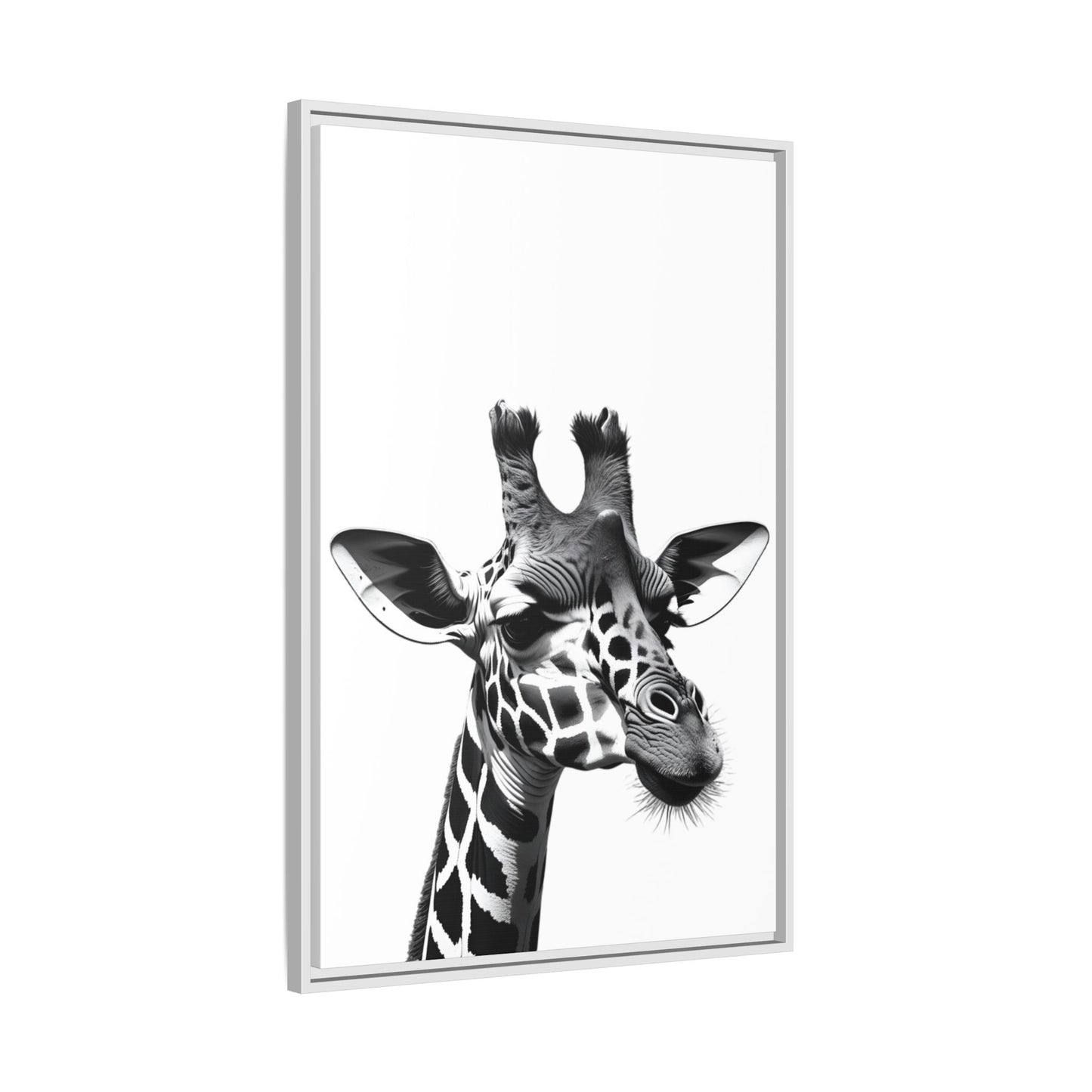 Black and White Giraffe Wall Art – Framed Safari Animal Canvas Print