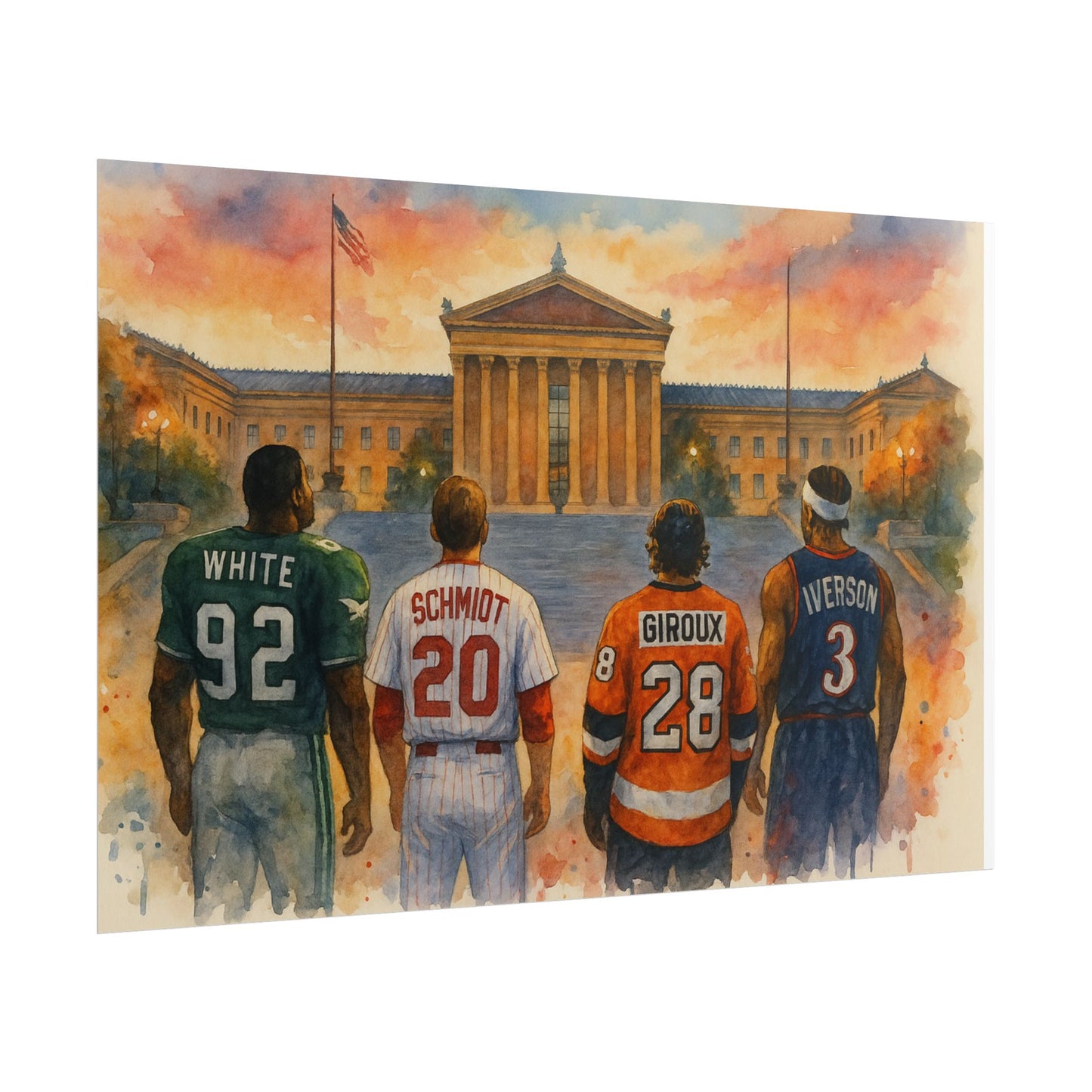 Philadelphia Sports Legends Poster, Sport Fan Art, Philadelphia Museum of Art Watercolor Print, Eagles Phillies Flyers 76ers Eagles Gift