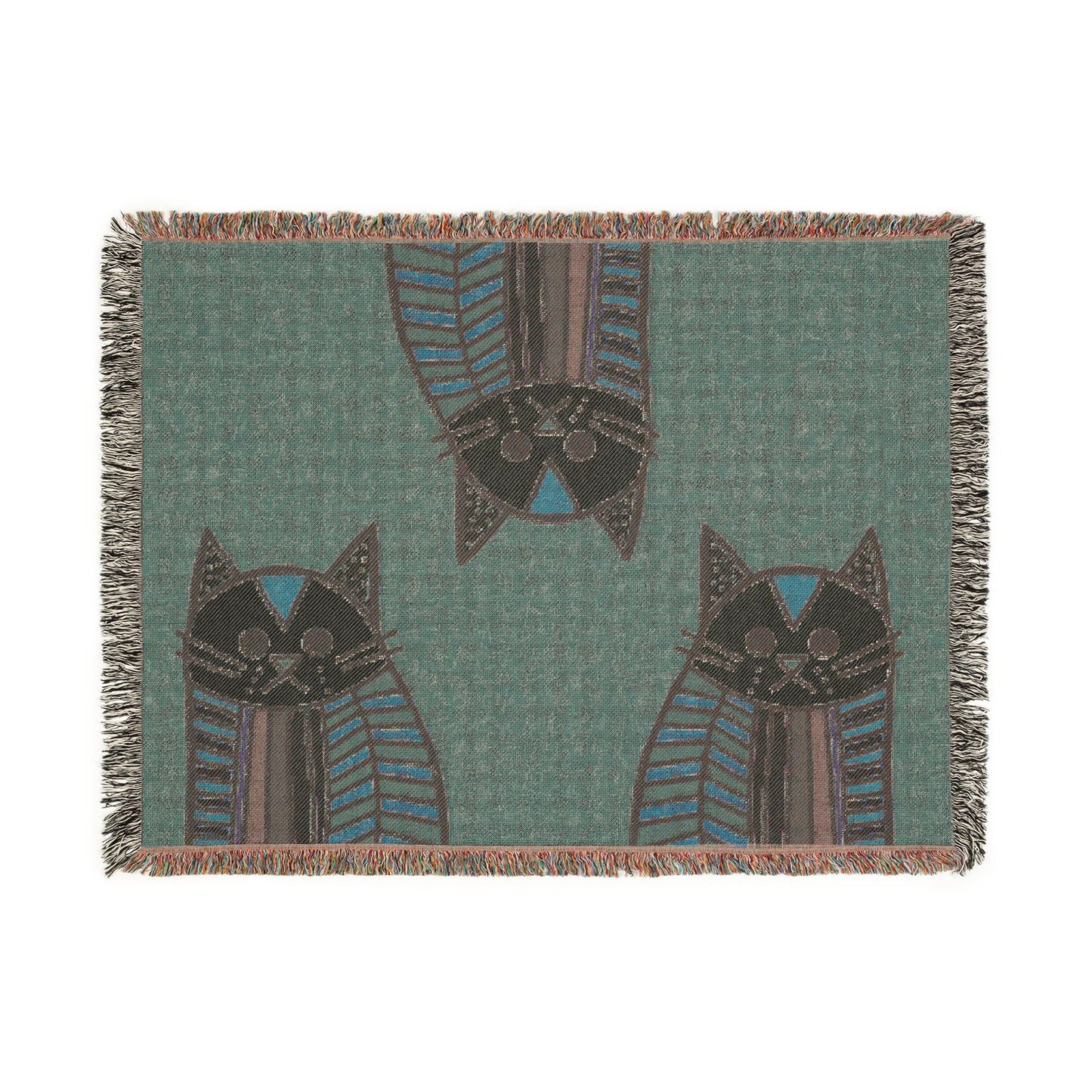 Modern Colorful Cat Woven Blanket – Whimsical Boho Throw for Cat Lovers