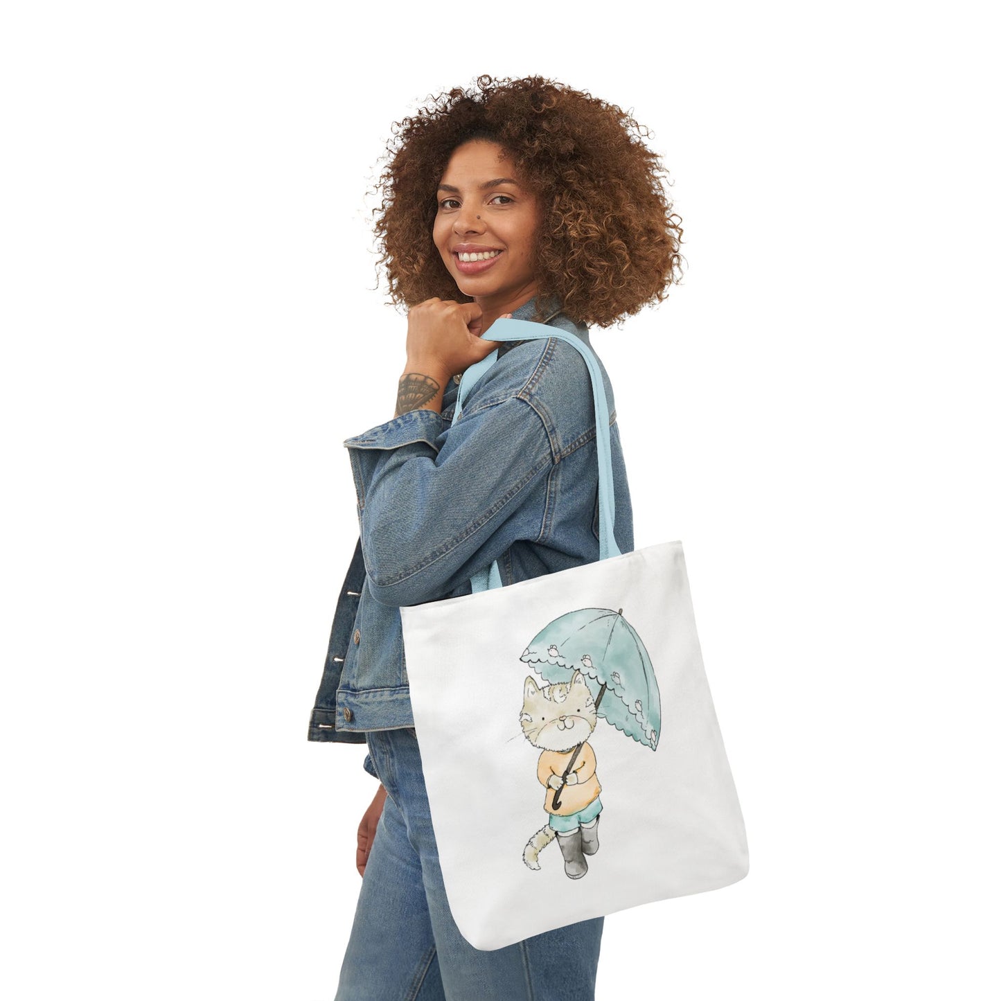 Cat Lover Tote Bag Cute Kitty with Umbrella Rain Boots Cat Lover Eco Tote Bag