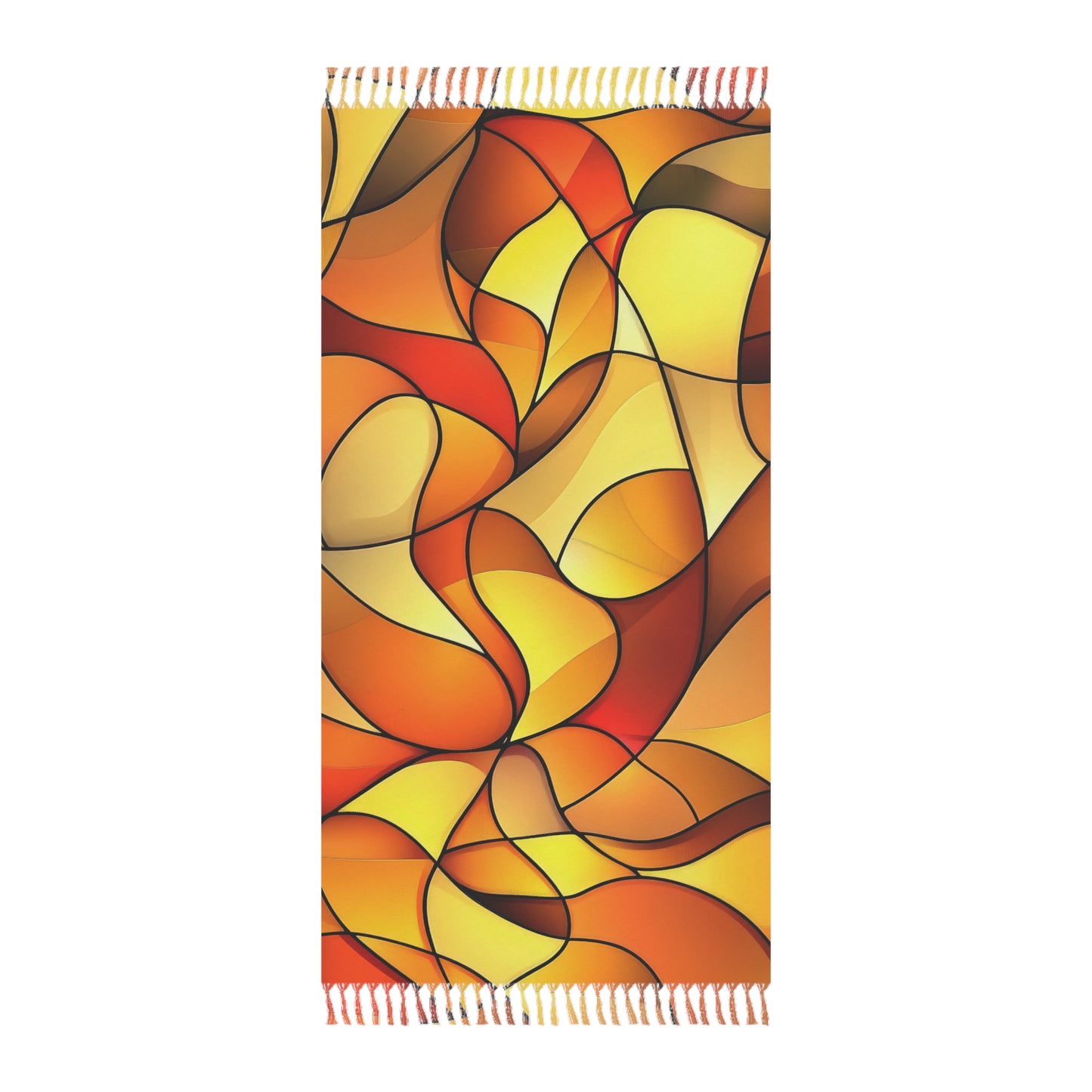 Abstract Boho Beach Throw Blanket | Stained Glass Style Fringe Towel | Artistic Coastal Decor