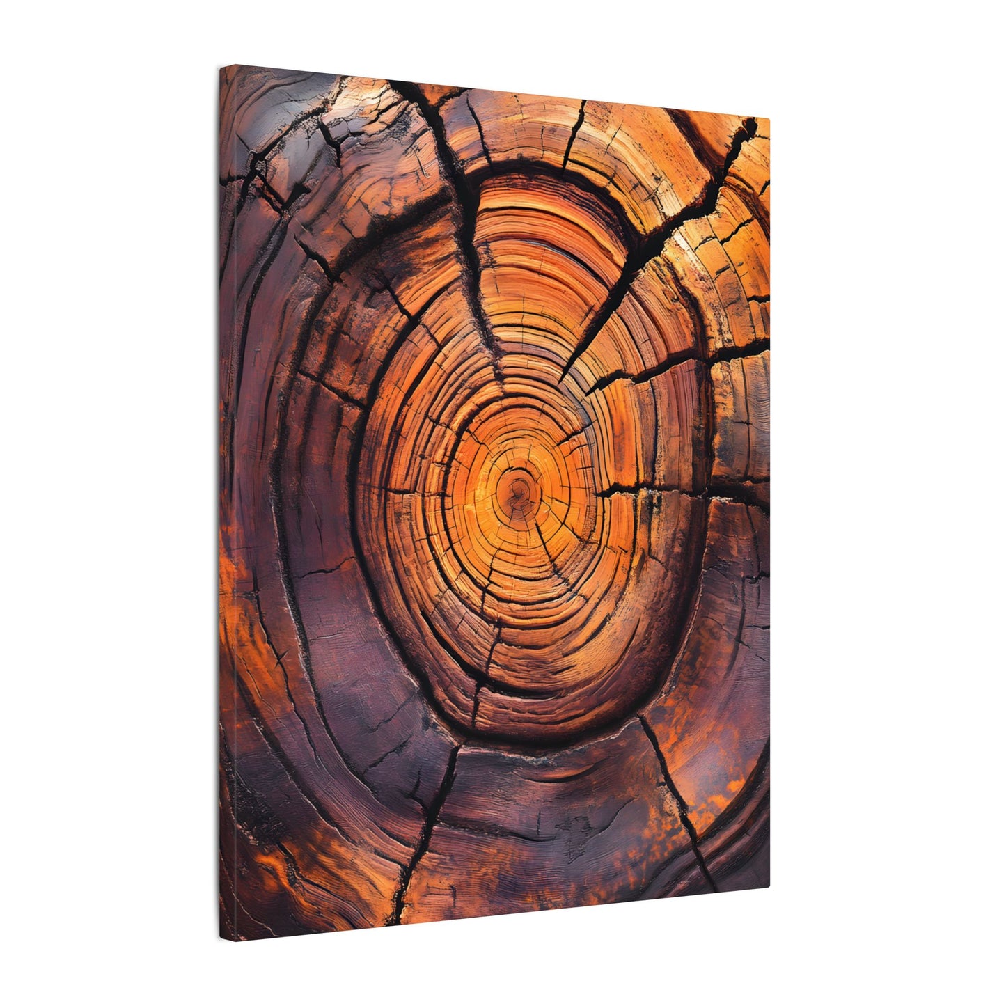 Wooden wall art with concentric circular patterns on a white background
